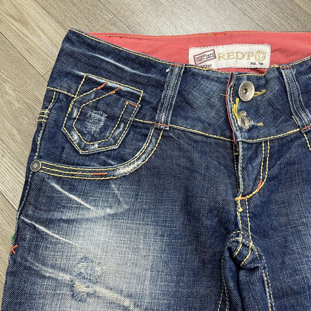 If Six Was Nine × Japanese Brand × Le Grande Bleu (L.G.B.) RedPepper Embroidered Distressed Flared Denim Jeans Bootcut Size 26" / US 2 / IT 38 - 7 Thumbnail