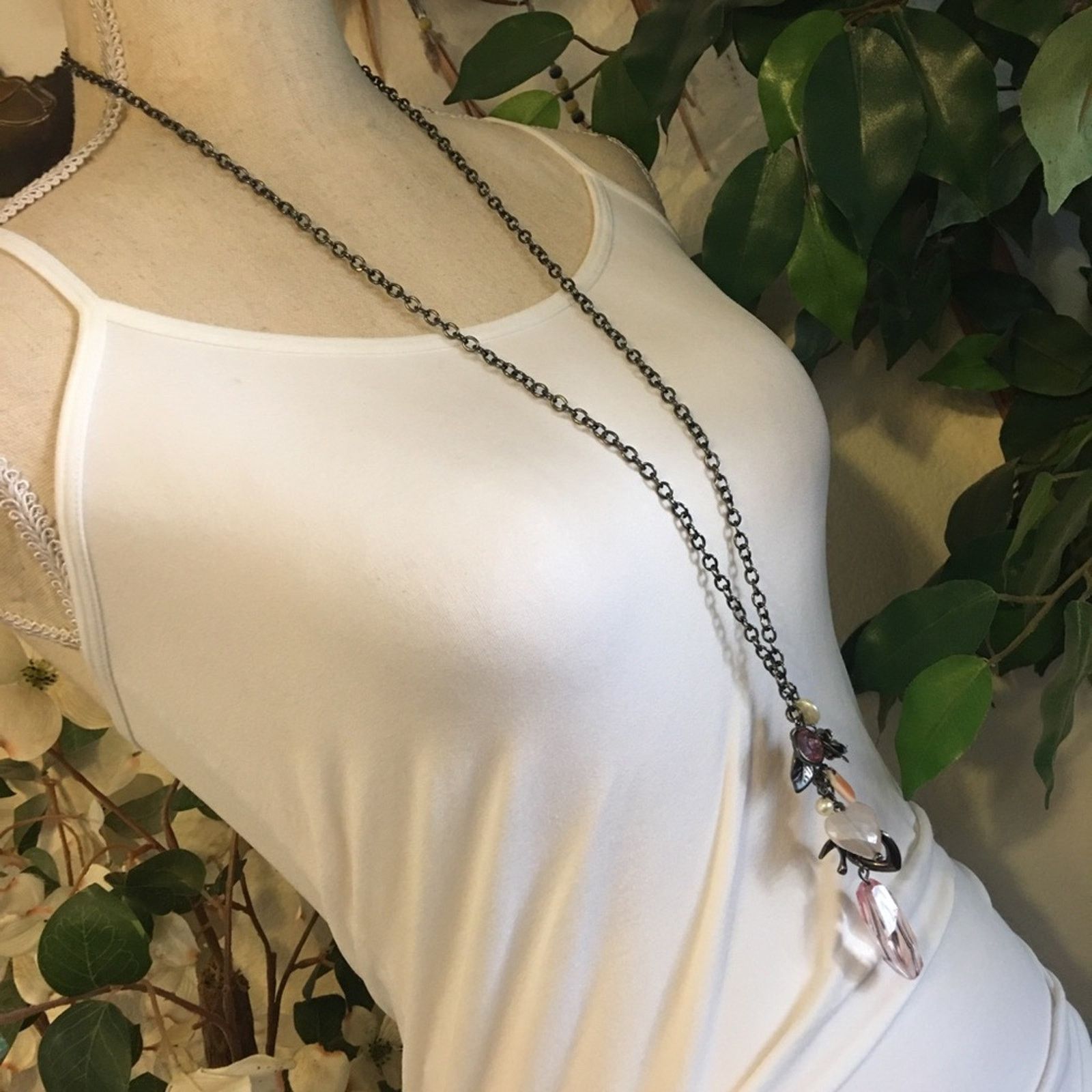 Jewelry Dark chrome beaded charm accent necklace Size ONE SIZE - 2 Thumbnail