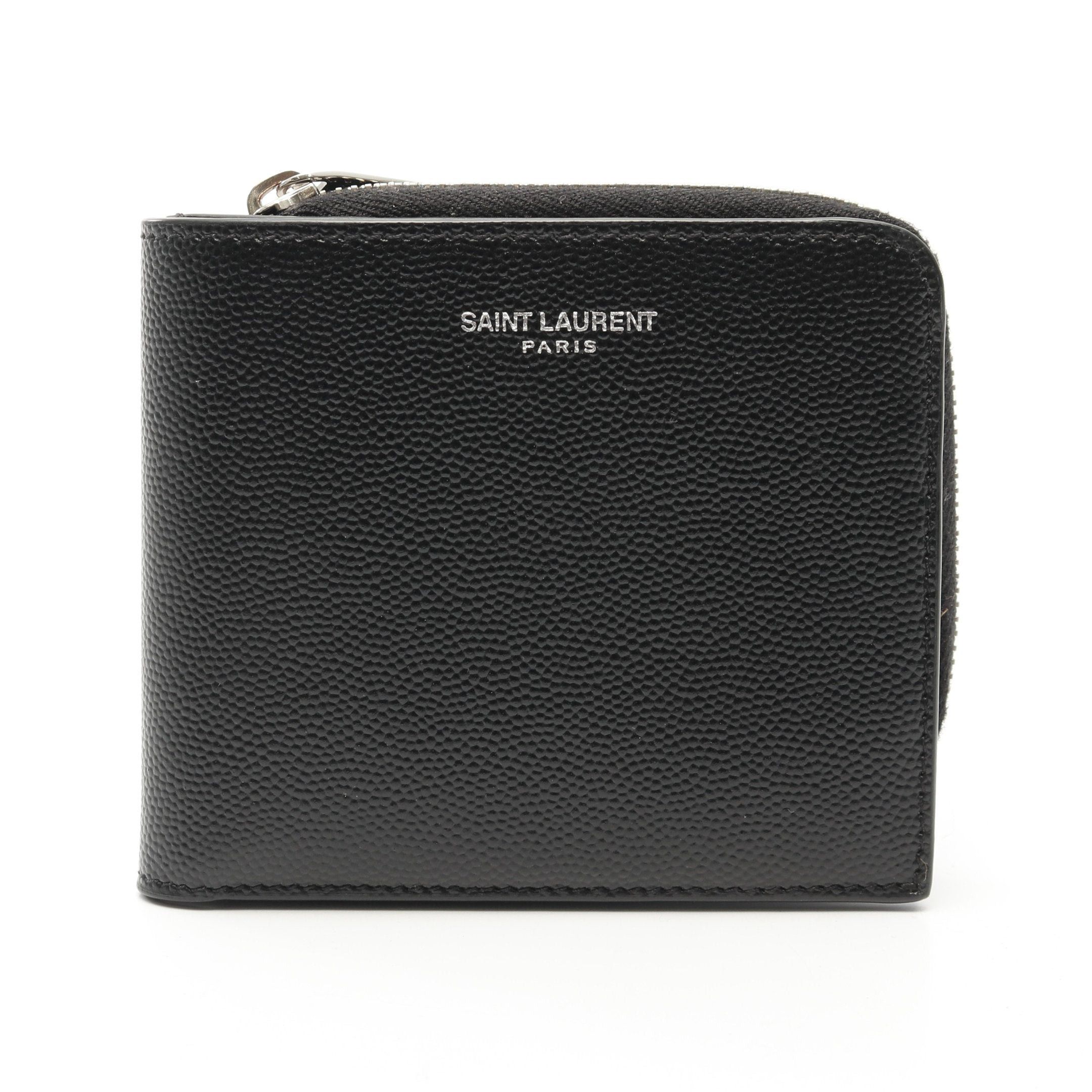 Yves Saint Laurent East-West Zip Wallet Bi-Fold Leather Black