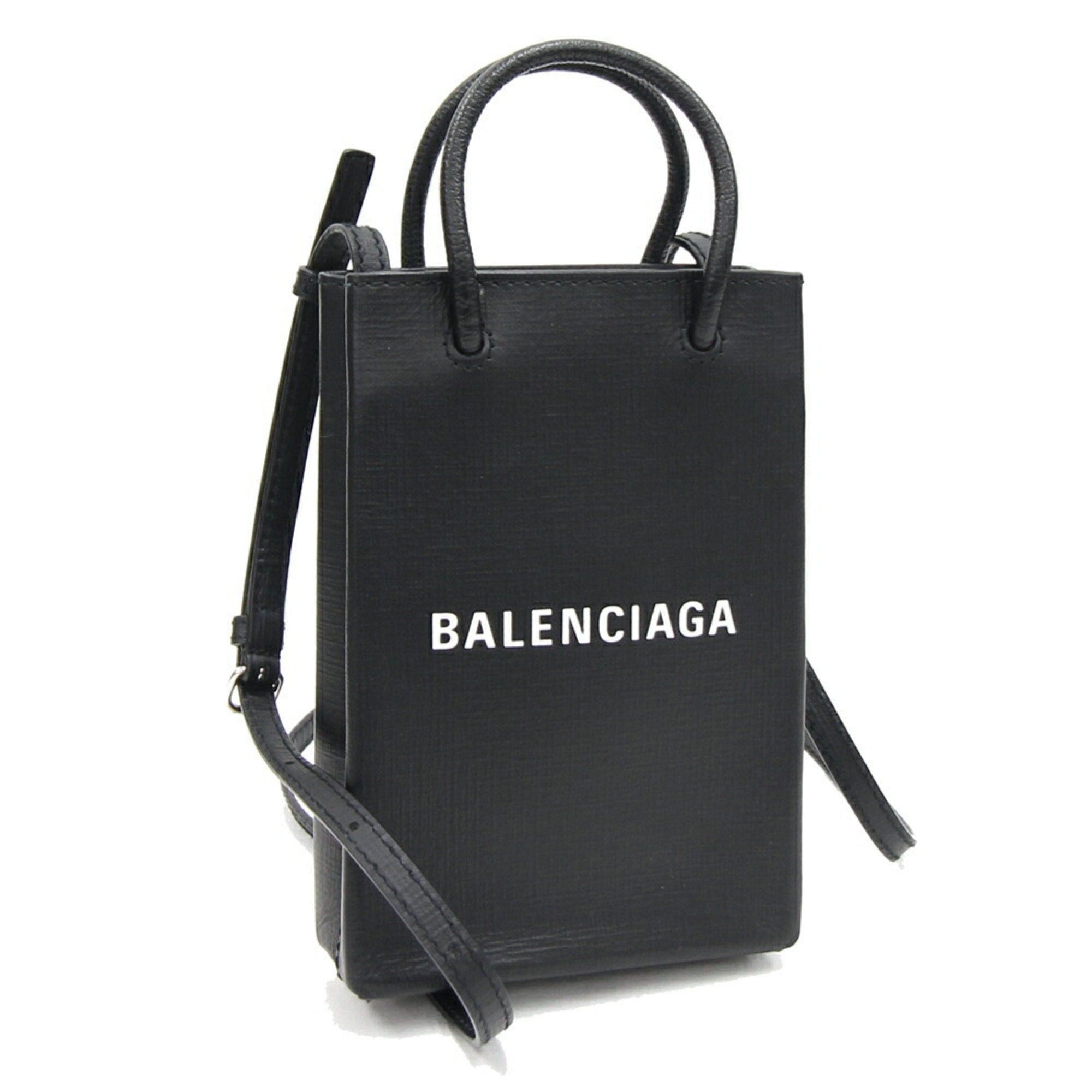 image of Balenciaga Handbag Phone Holder 593826 Black Calfskin Smartphone Pouch Bag Shopper, Women's