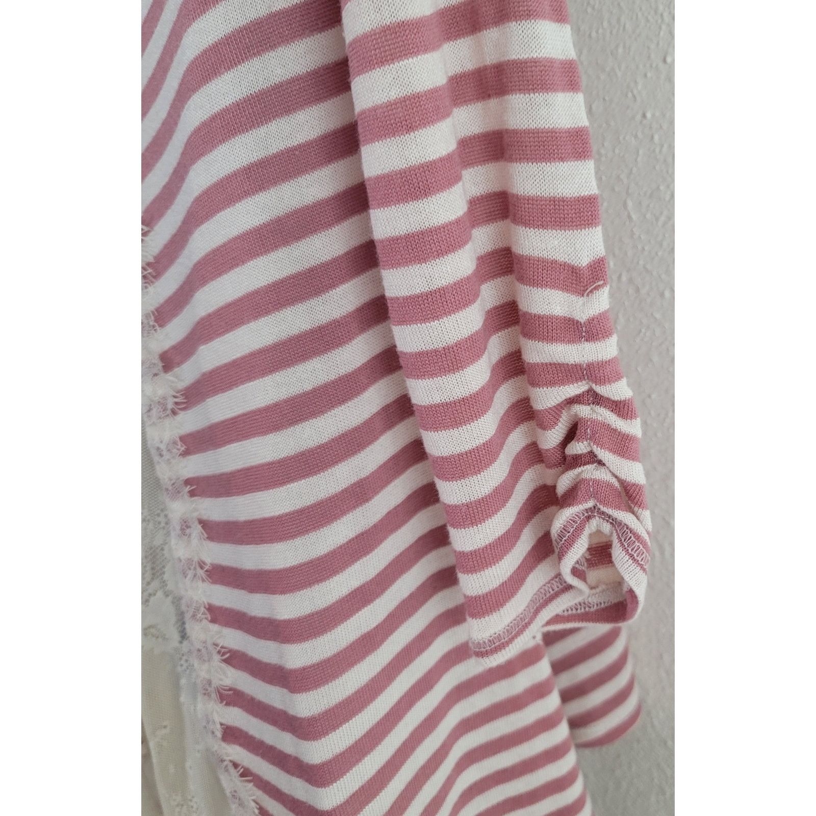 Other Jolt Pink Striped Hi Low Hem Knit Top XS Lace Back Insert Size XS / US 0-2 / IT 36-38 - 5 Thumbnail