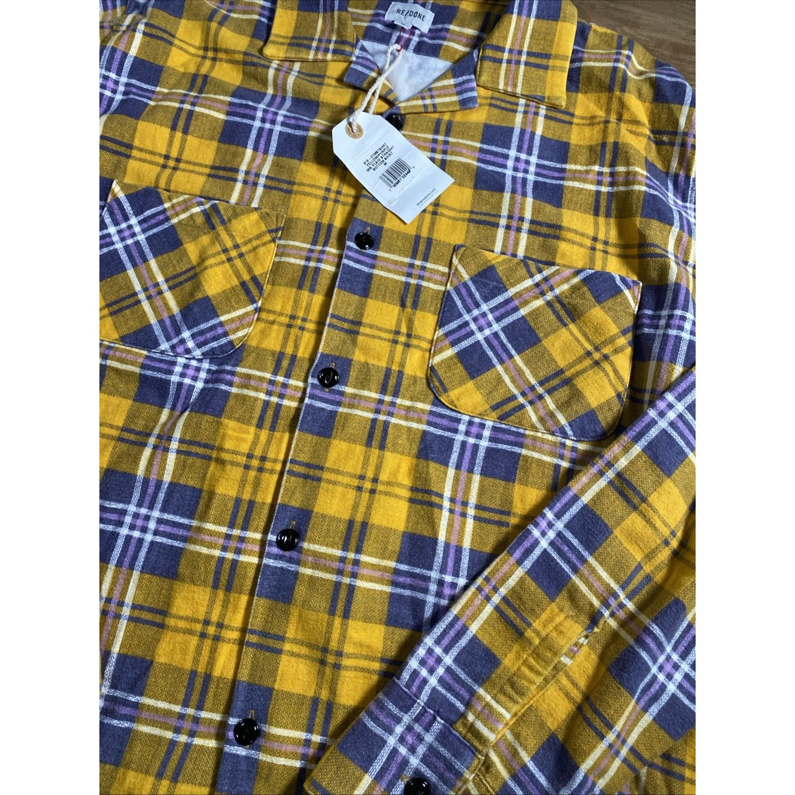 RE/DONE Re/Done Women Flannel Button Down Shirt Plaid Yellow Purple Size M / US 6-8 / IT 42-44 - 2 Thumbnail