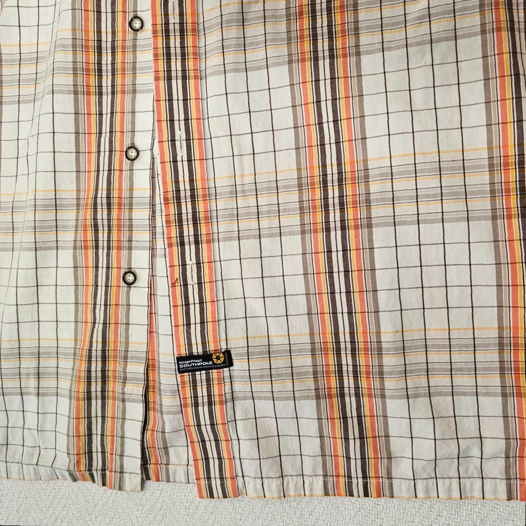 Southpole Southpole Button-Up Shirt Short Sleeve White Orange Plaid Button Down Collar Mens L Size US L / EU 52-54 / 3 - 5 Thumbnail