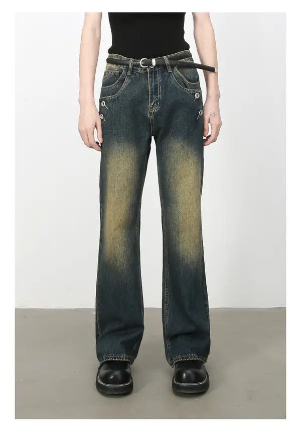 Japanese Brand Masuda x Kumi Retro button men's washed loose flared jeans Size US 34 / EU 50 - 7 Thumbnail