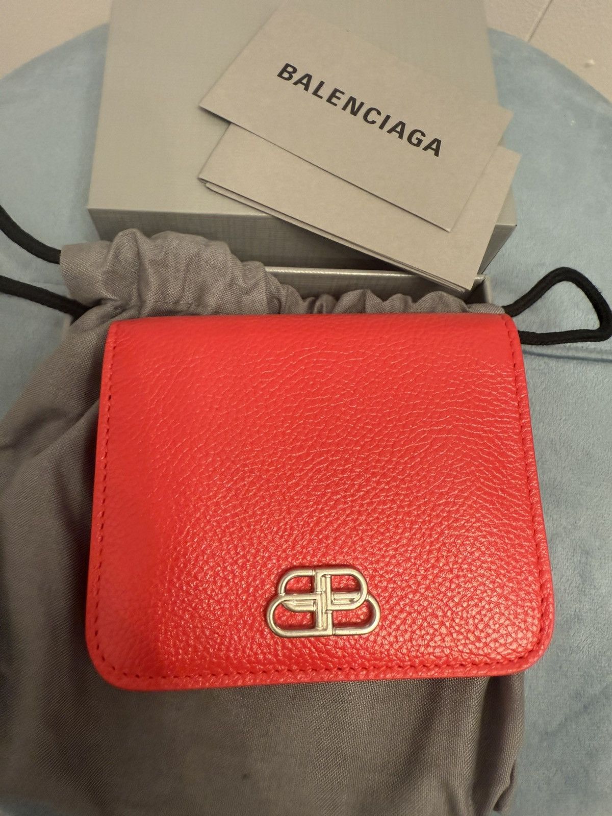 Balenciaga Bb Logo Leather Coin Purse Cardholder Wallet Red, Women's
