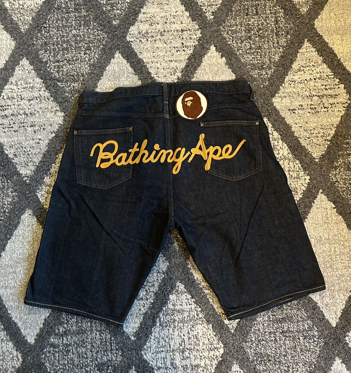 image of Bape A Bathing Ape Chain Stitch Denim Shorts in Indigo, Men's (Size 38)