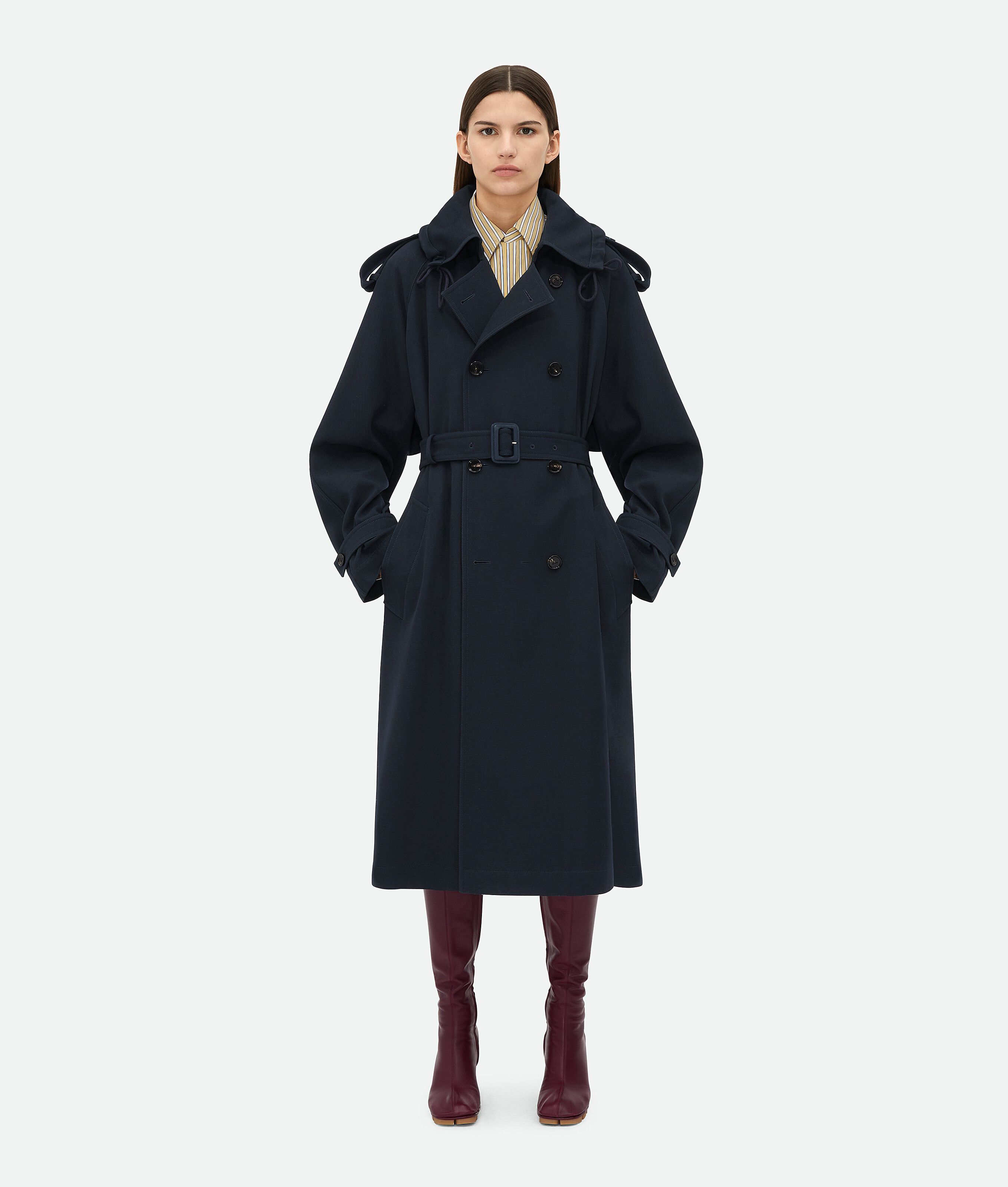 Bottega Veneta o1w1db10825 Wool Gabardine Trench Coat in Navy Size M / US 6-8 / IT 42-44 - 1 Thumbnail