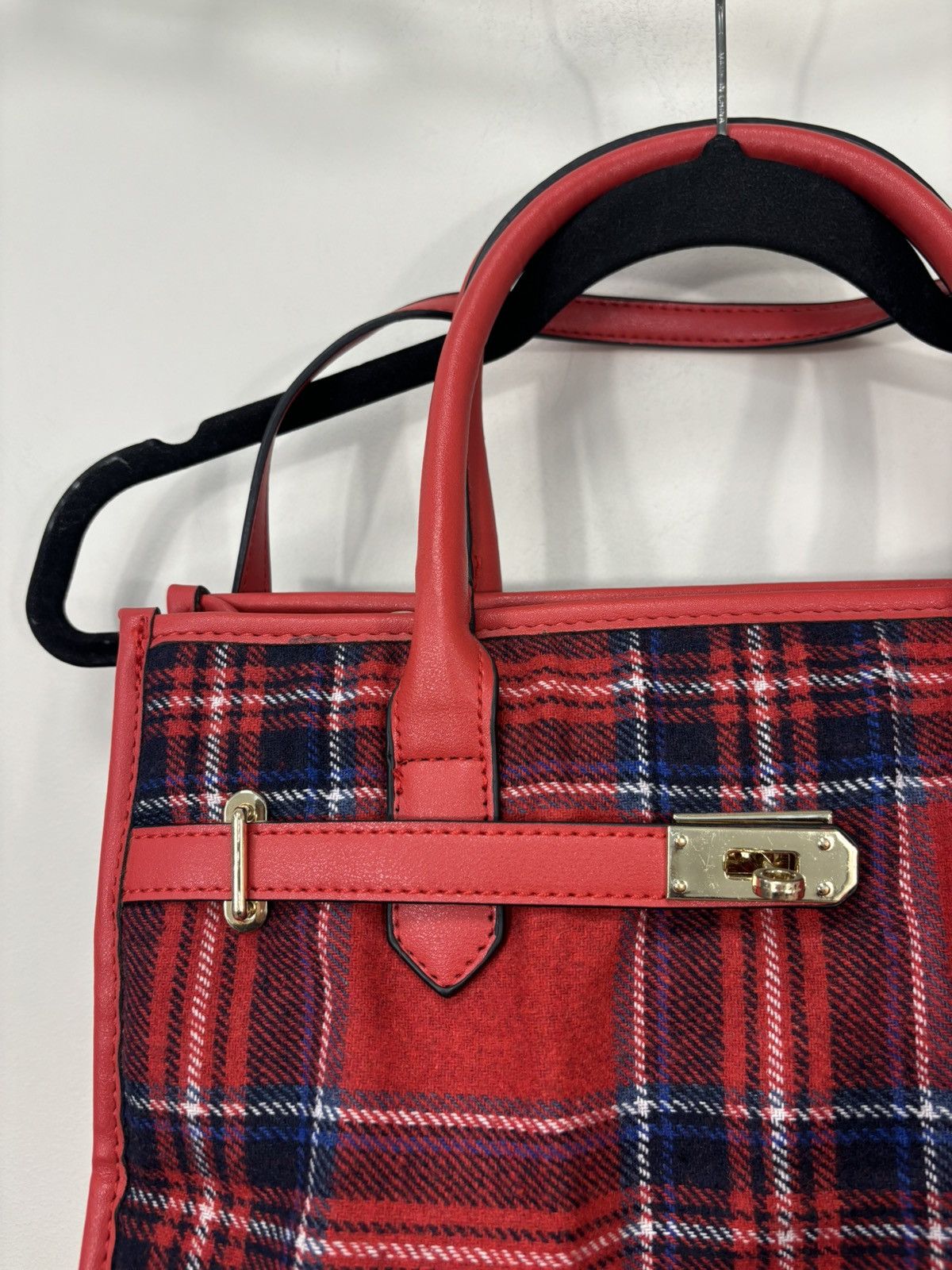 Mario Valentino Mario Valentino Red Plaid Top Handle Satchel Tote Bag Size ONE SIZE - 7 Thumbnail