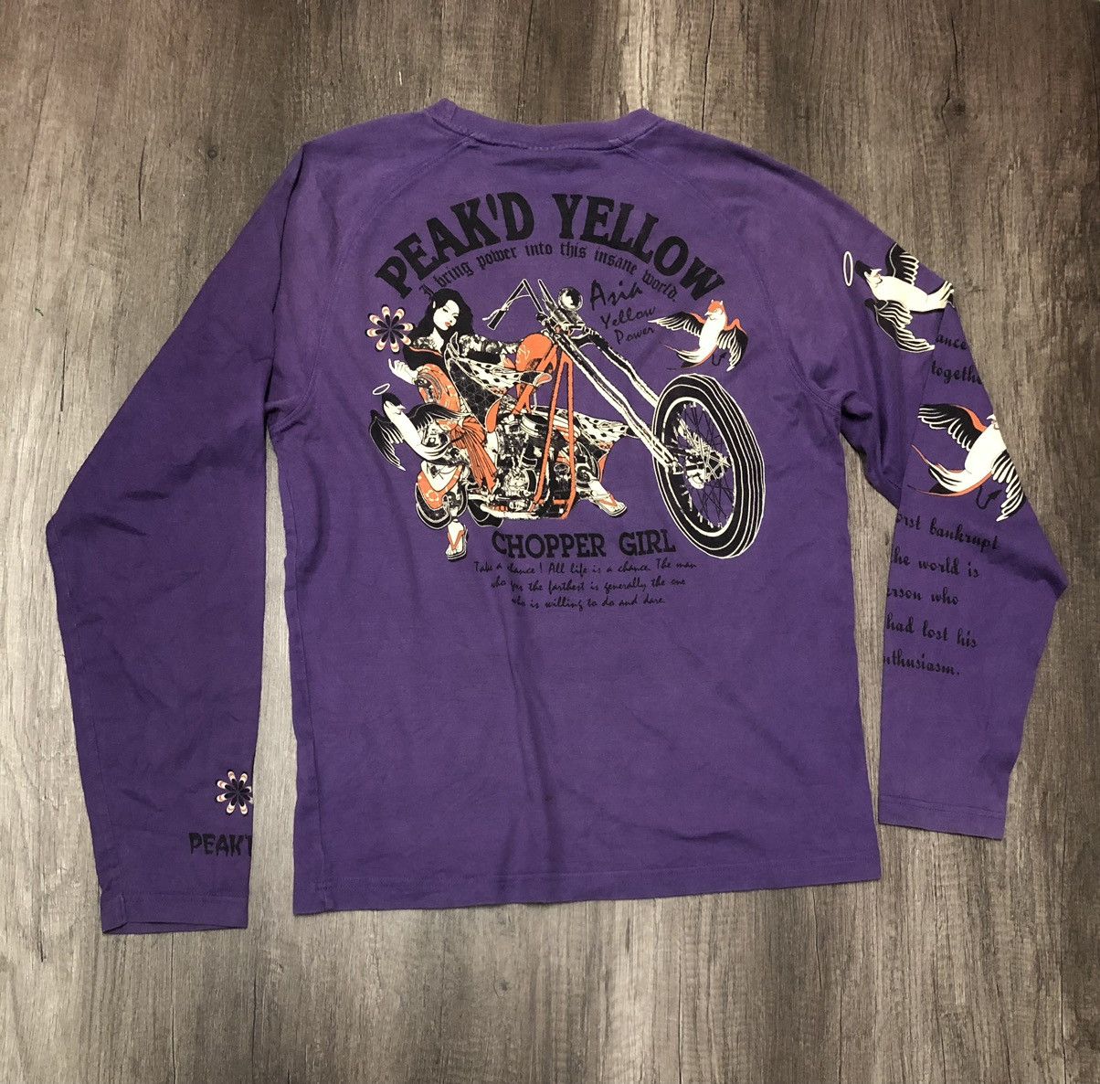 image of Designer Peak'd Yellow Chopper Big Logo Long Sleeve in Purple, Men's (Size Medium)