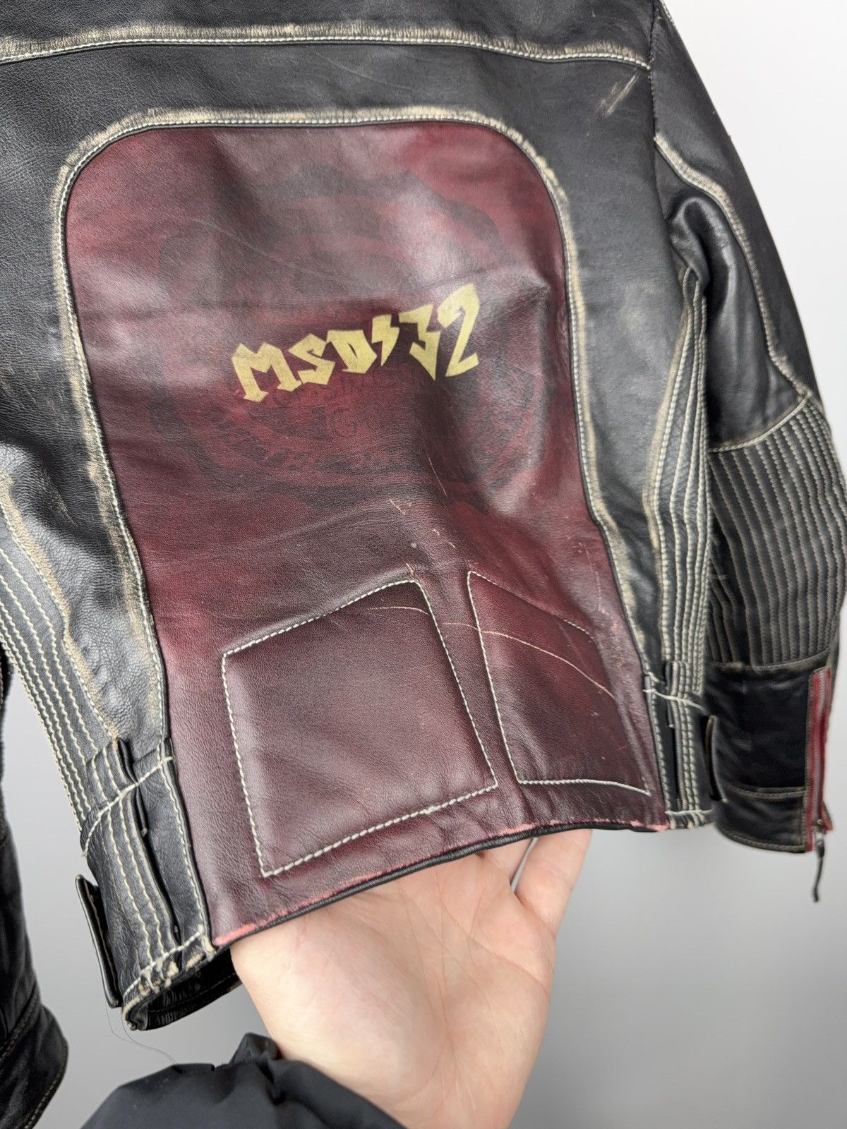 Mustang 00s Mustang Faded Leather Biker Jacket Vintage Racing Moto Size M / US 6-8 / IT 42-44 - 18 Thumbnail