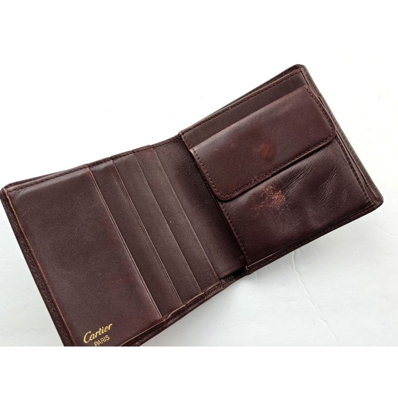 Cartier VINTAGE Cartier Leather Bifold Wallet Men 90s Bordeaux Leather Credit Card Mens Size ONE SIZE - 5 Thumbnail