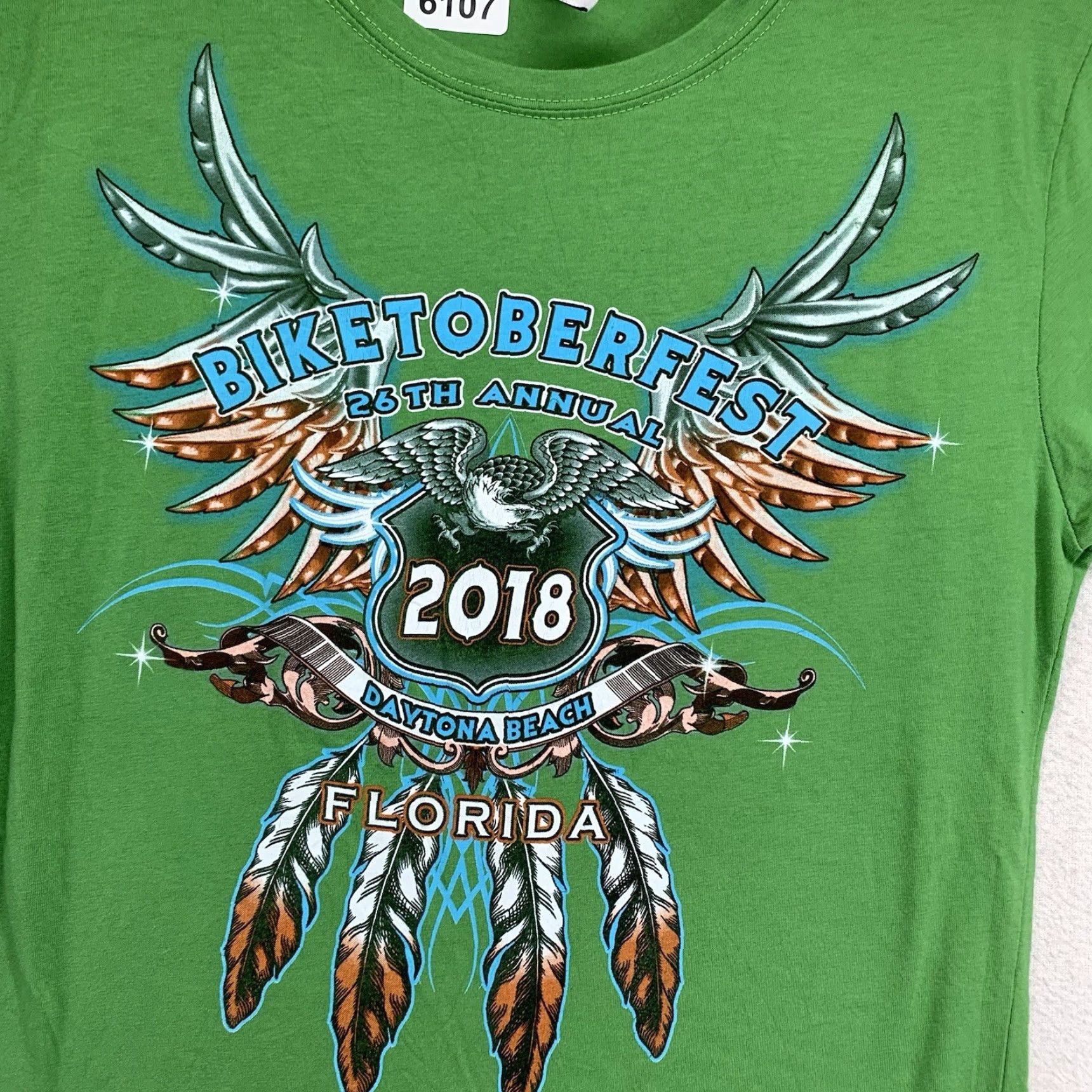 Vintage Bike Week T-Shirt XL Green Graphic Print Eagle Wings Casual Women 2018 Daytona Beach Biker Size XL / US 12-14 / IT 48-50 - 2 Thumbnail