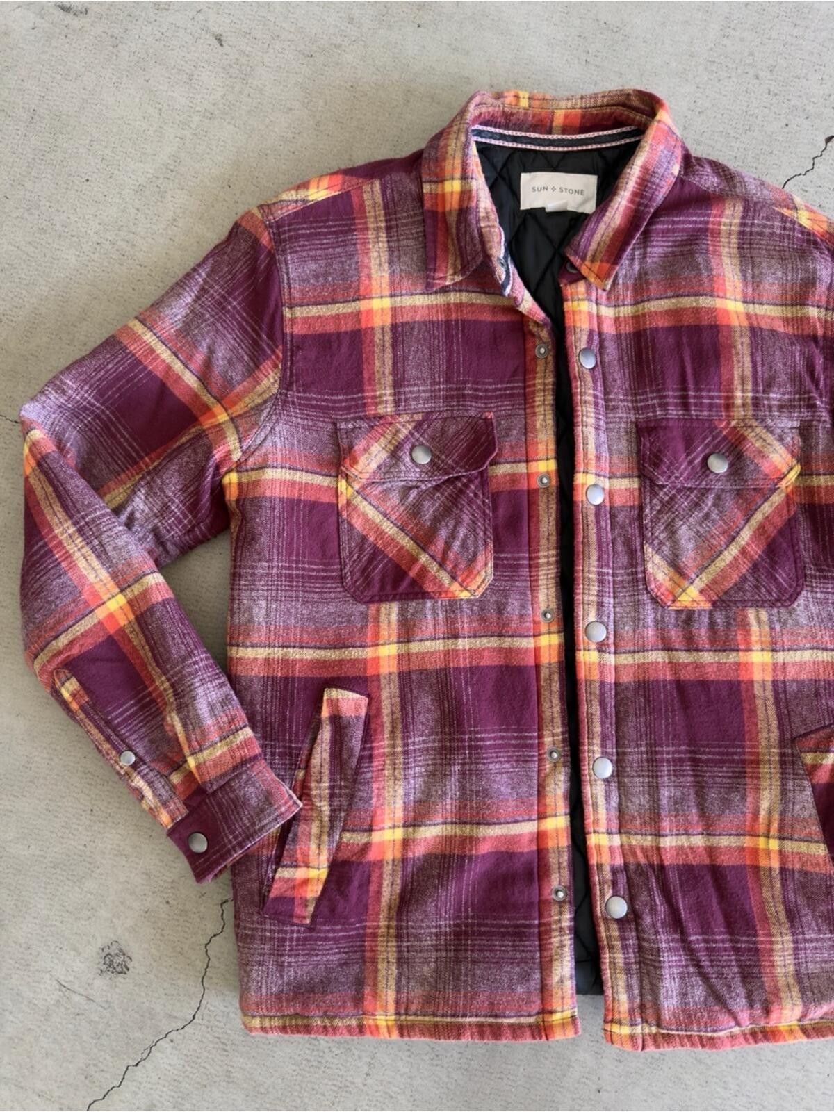 Other Sun + Stone / Plaid Shirt Jacket / Red Yellow Flannel Size US M / EU 48-50 / 2 - 2 Thumbnail