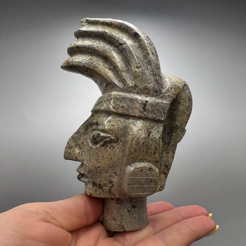 Vintage Indonesian Hand Carved Stone Head Sculpture Primitive Size ONE SIZE - 2 Thumbnail