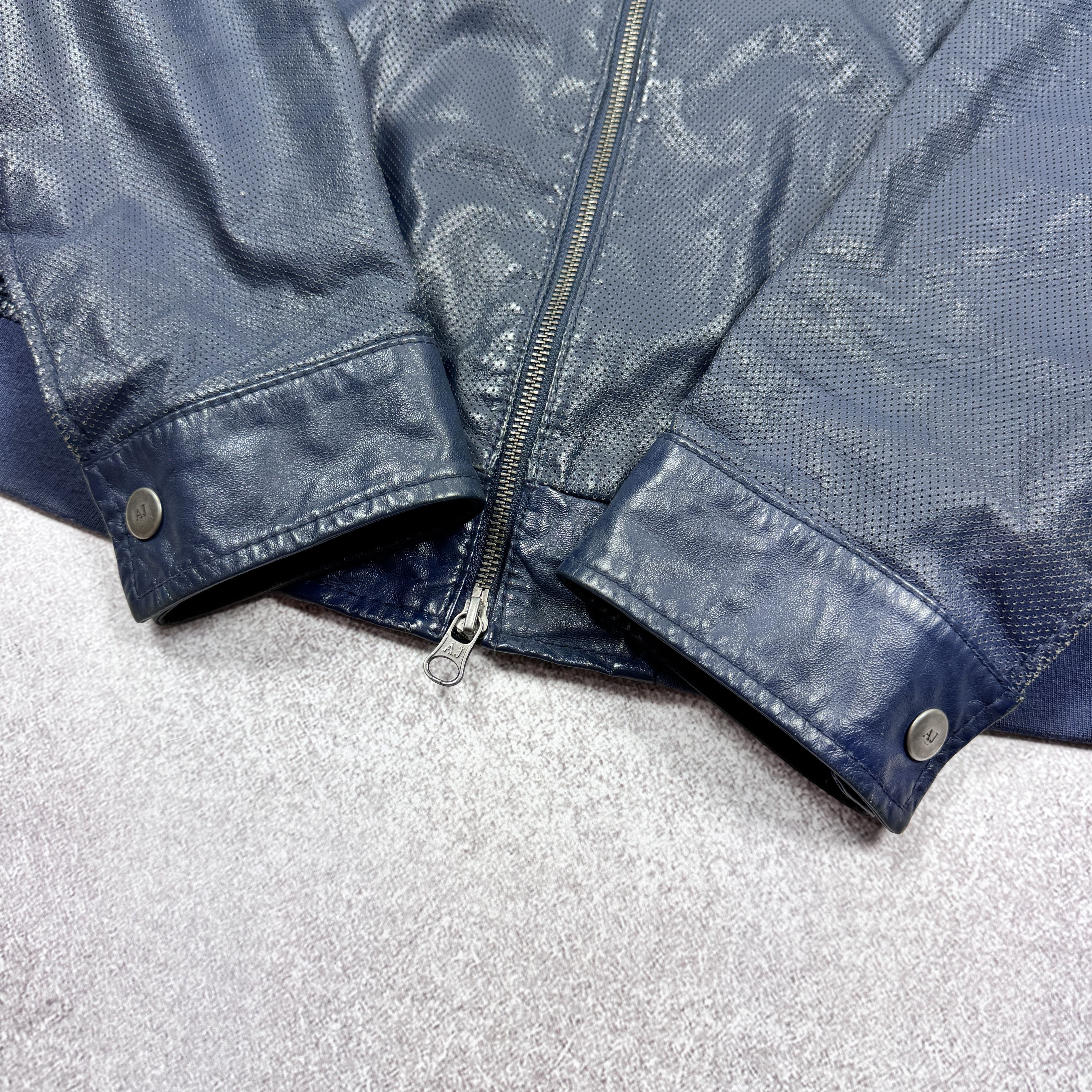 Armani Men`s Armani Jeans Navy Perforated Leather Jacket Size 3XL Size US XXL / EU 58 / 5 - 8 Thumbnail