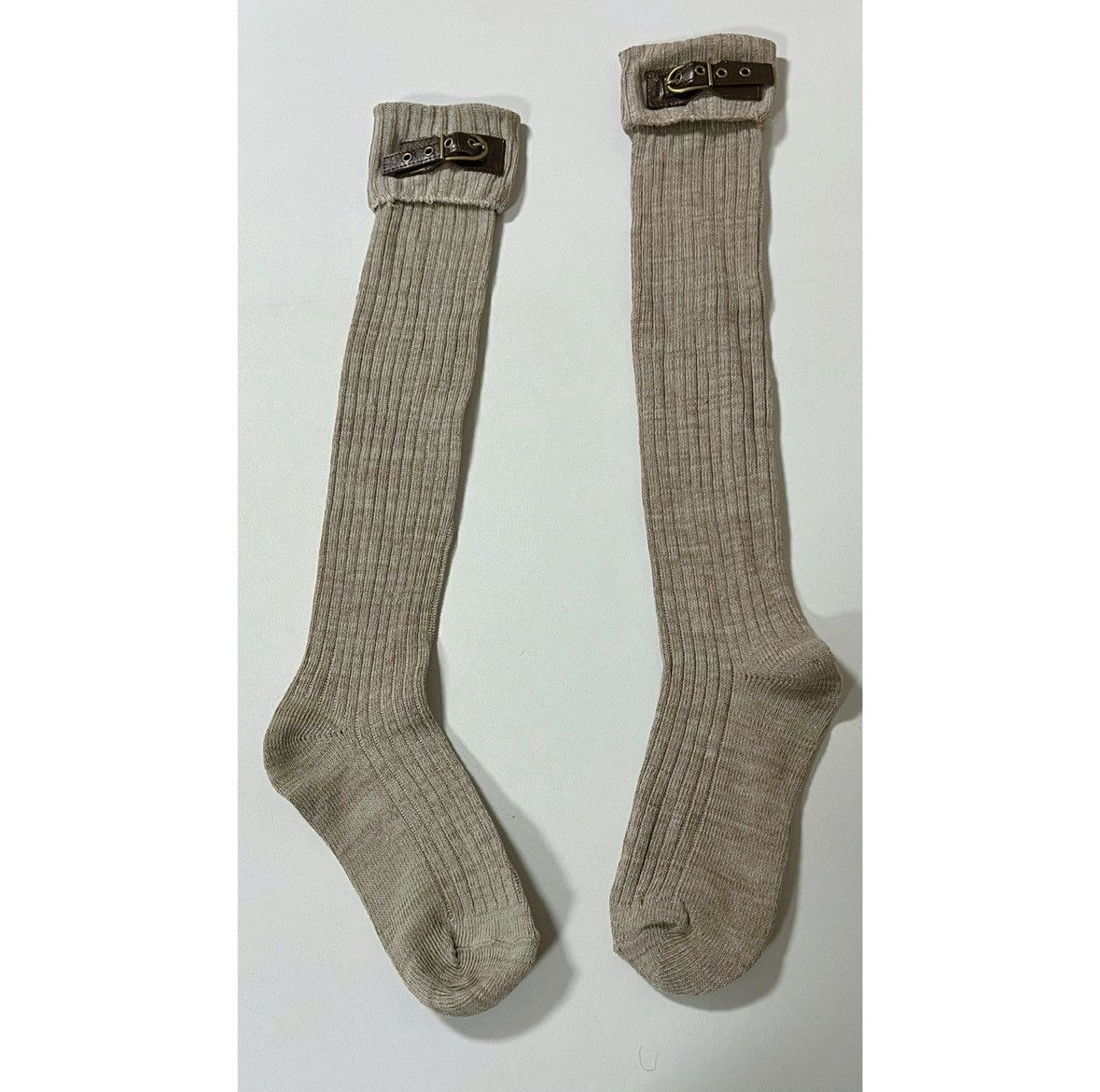 Vintage Muk Luks Beige Knit Knee-High Buckle Winter Boots Socks ✨ Size ONE SIZE - 2 Thumbnail
