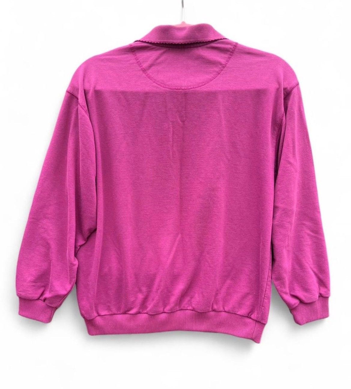 Jantzen Vintage 90s Magenta Collared Sweatshirt w Embroidered Floral Size L / US 10 / IT 46 - 2 Thumbnail