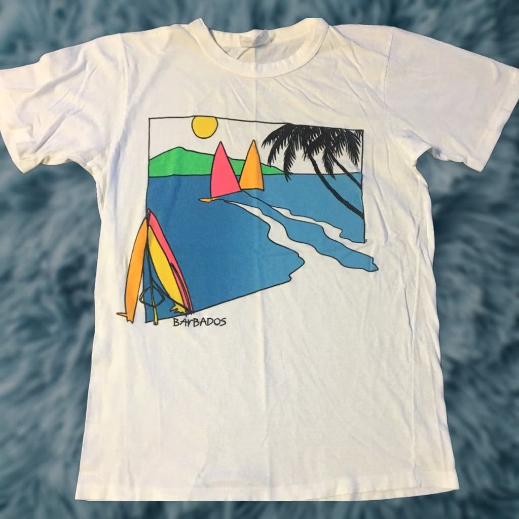 Vintage VINTAGE Barbados Surf Shirt S White Graphic Tee Mens 80s 90s Tropical Beach Vaporwave Billabong Quiksilver Surfing Ocean Sunset Size US S / EU 44-46 / 1 - 1 Thumbnail