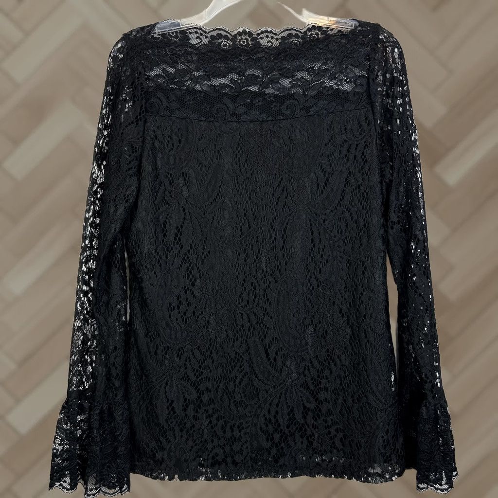 Vintage Adiva Black Lace Blouse Womens M Long Sleeve Flutter Sheer Boat Neck Size M / US 6-8 / IT 42-44 - 1 Thumbnail