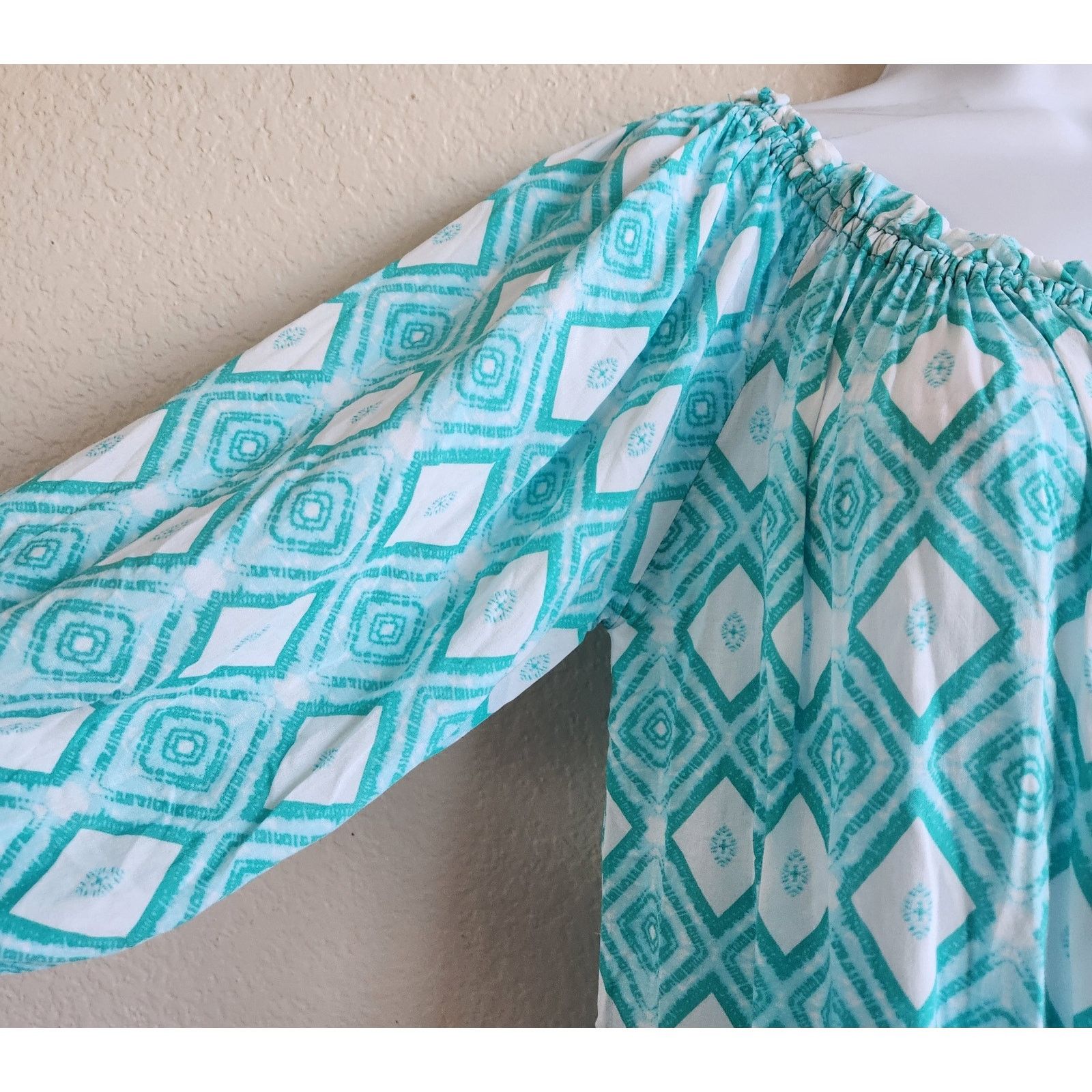 Other Grand & Greene Teal White Diamond Print Pleated Top XL Size XL / US 12-14 / IT 48-50 - 2 Thumbnail