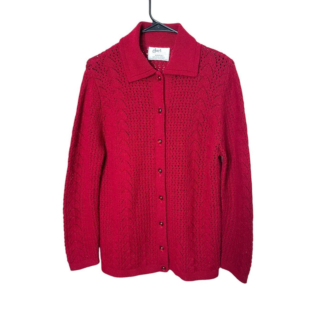 Other Vintage Duet Creations Red Knit Cardigan Sweater Size M Size M / US 6-8 / IT 42-44 - 1 Thumbnail