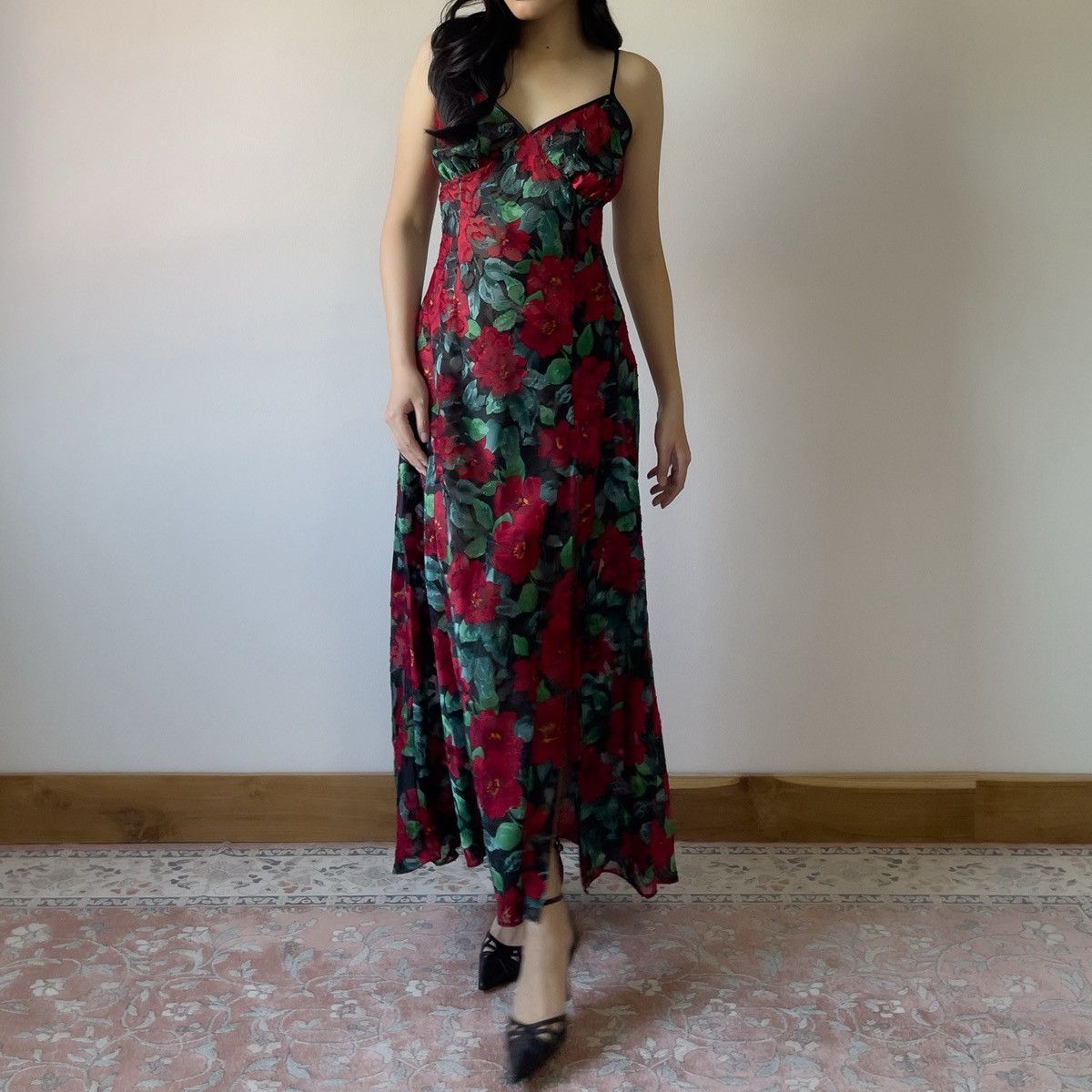Victoria's Secret Victoria’s Secret 1990s Floral Burnout Maxi Slip Dress (L) Size L / US 10 / IT 46 - 3 Thumbnail