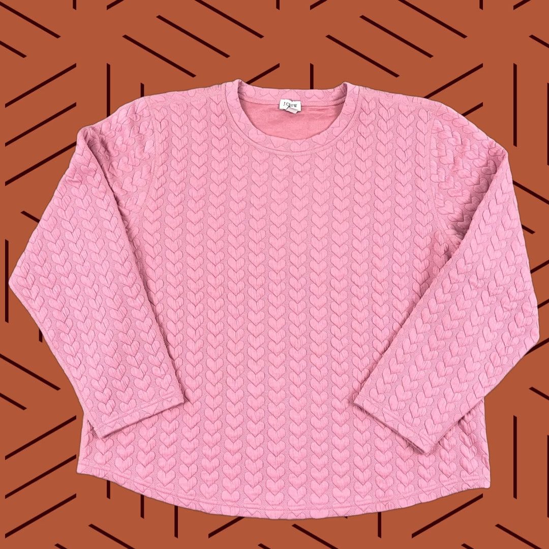 J.Crew J.CREW Sweatshirt Womens XL Pink Quilted Hearts Pullover Crewneck Valentines Size XL / US 12-14 / IT 48-50 - 1 Thumbnail