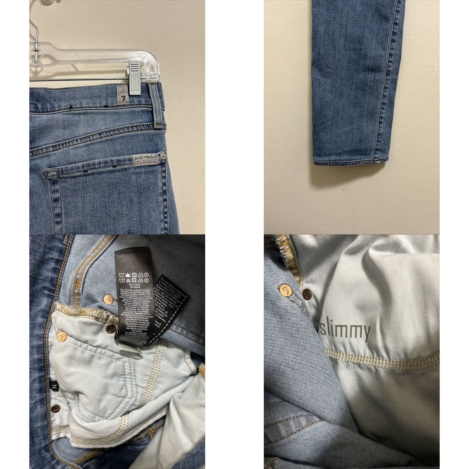 7 For All Mankind 7 For All Mankind Luxe Performance Slimmy Jeans Mens 31x29 Blue Denim Slim Straight Pockets Bit Stretch Regular Fit YKK Rise Mid 10-12in (Blue) mens Size US 31 - 8 Thumbnail