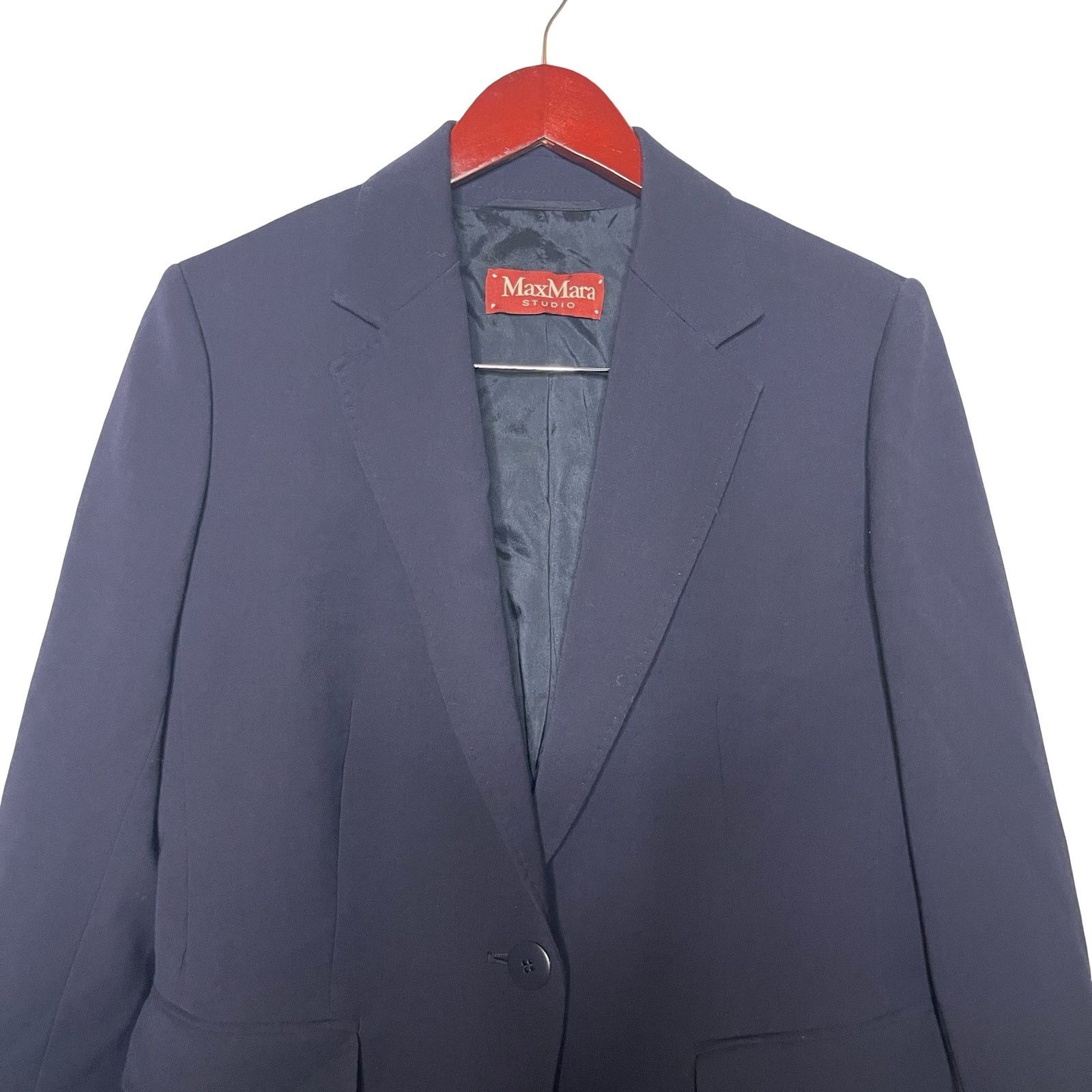 Max Mara MAX MARA Studio Navy Blue single-breasted new wool blazer 10 Size L / US 10 / IT 46 - 3 Thumbnail