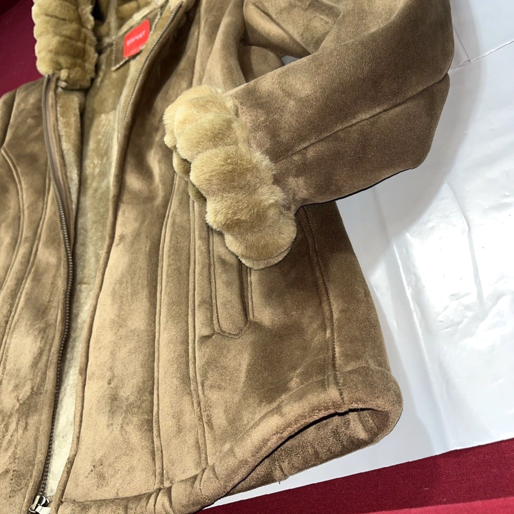 Esprit VINTAGE Esprit Coat Parka Casual Womens Tan Faux Fur SUEDE Hooded Zip Up Winter L Size L / US 10 / IT 46 - 4 Thumbnail