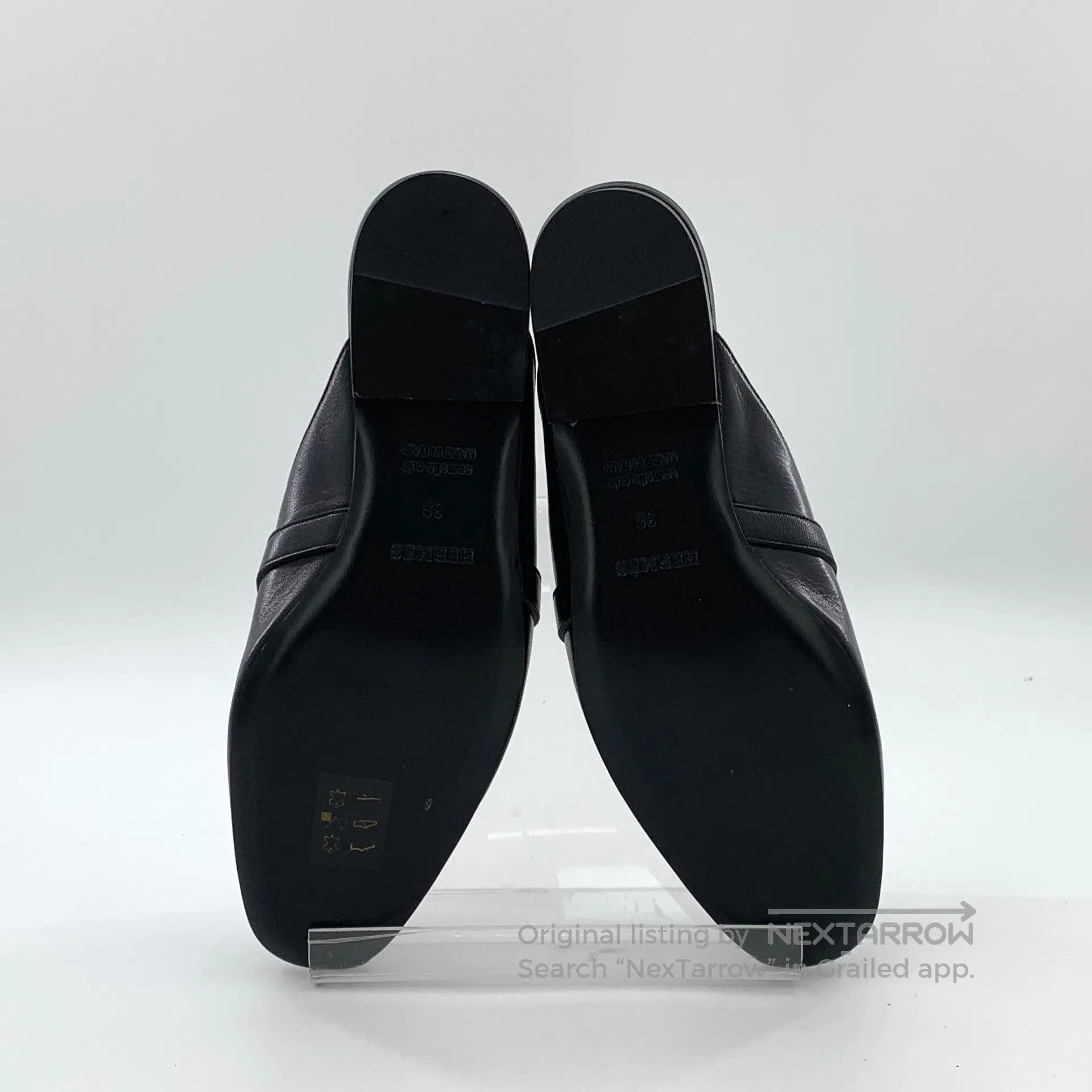 Hermes Hermes Black Leather Round Toe Casual Flat Mule Slippers| Size US 5.5 / IT 35.5 - 5 Thumbnail