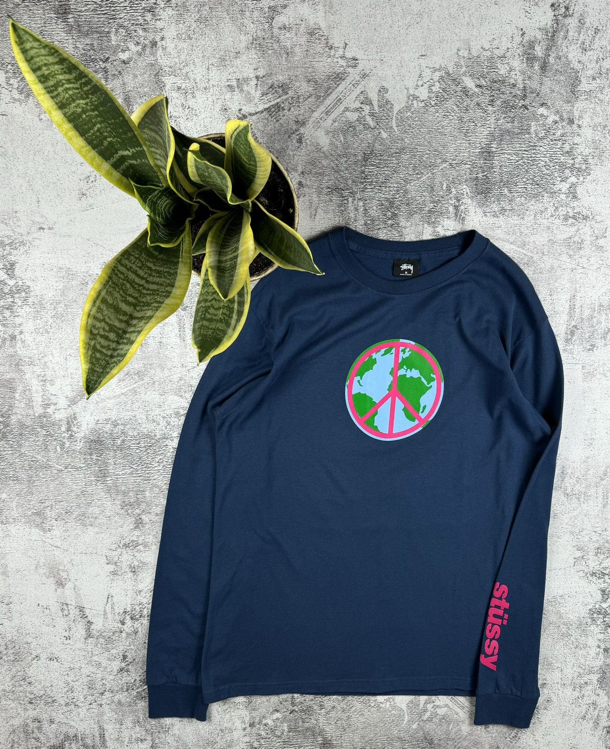 Stussy Stussy RARE Peace Earth Pacifism Blue Longsleeve Y2K T Shirt Size US M / EU 48-50 / 2 - 1 Thumbnail