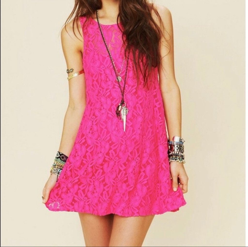 Free People NWT! Free People Lace Swing Dress Hot Pink Size S 2-Piece Size S / US 4 / IT 40 - 1 Thumbnail
