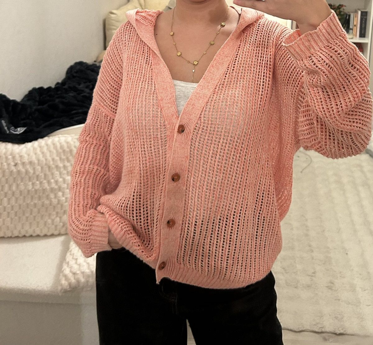 Roberto Collina Roberto Collina Pink Hooded Cardigan Open Knit Linen Size M Size M / US 6-8 / IT 42-44 - 16 Thumbnail