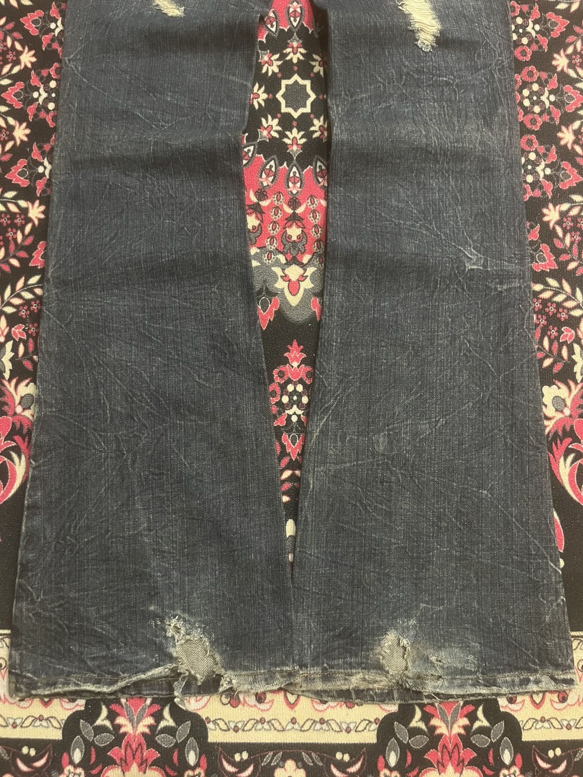 CIVARIZE Vintage Japanese Brand IGNI Dark Washed Distress Flare Jeans Size 28" / US 6 / IT 42 - 9 Thumbnail