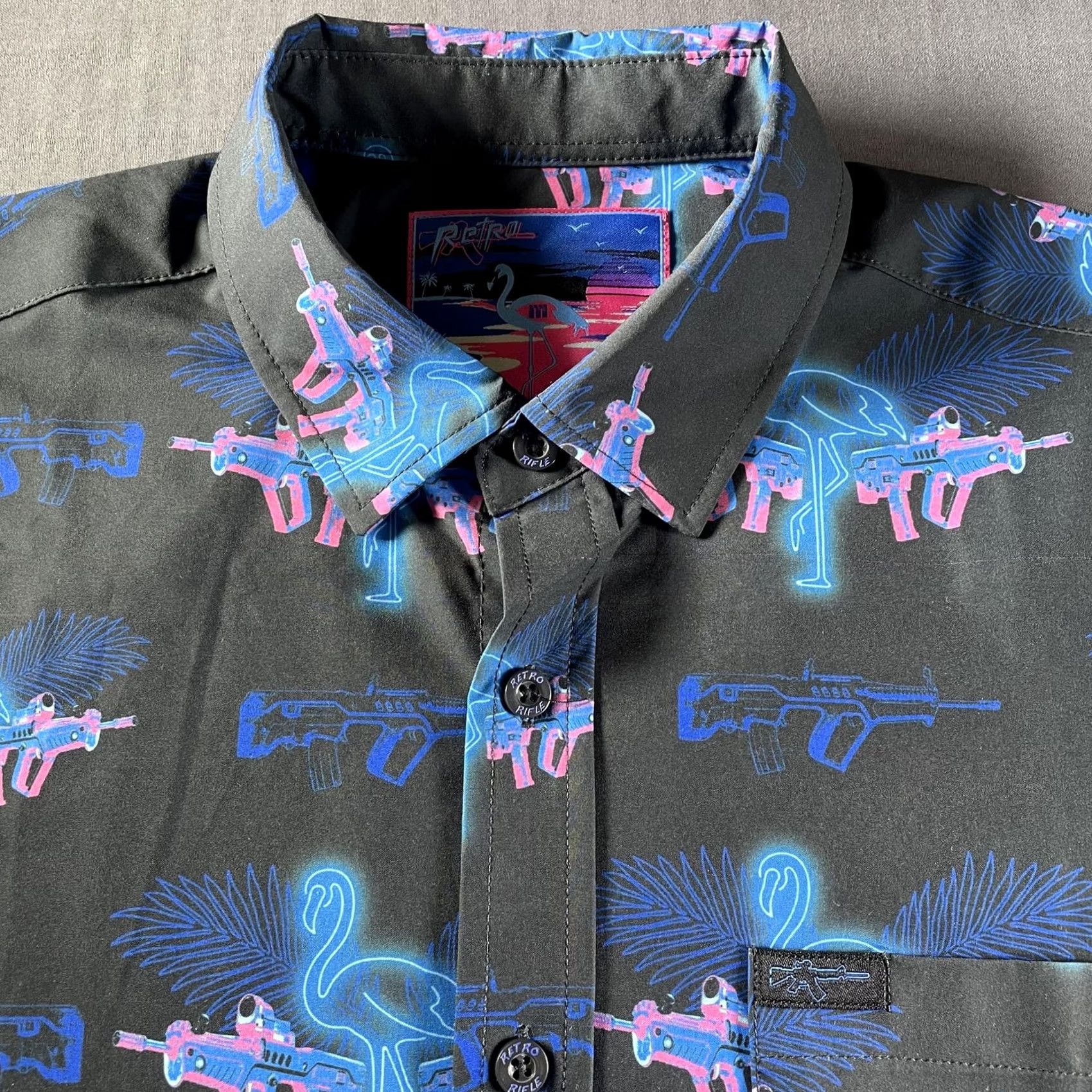 Etro Retro Rifle Shirt Mens M Black Flamingo Gun Short Sleeve Button Up School? Size US M / EU 48-50 / 2 - 2 Thumbnail