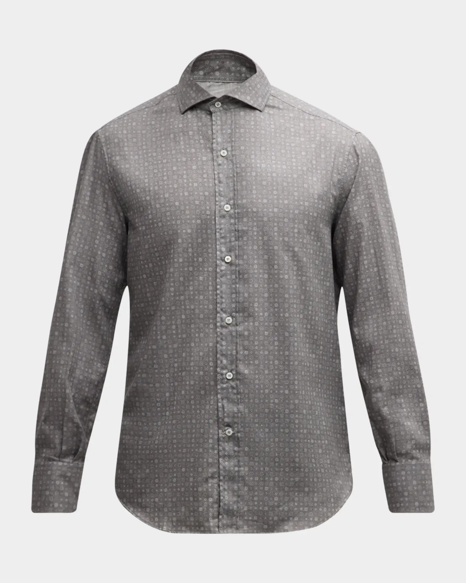 Brunello Cucinelli o1mtch0225 Geometric Print Cotton Sport Shirt in Grey Size US L / EU 52-54 / 3 - 1 Thumbnail