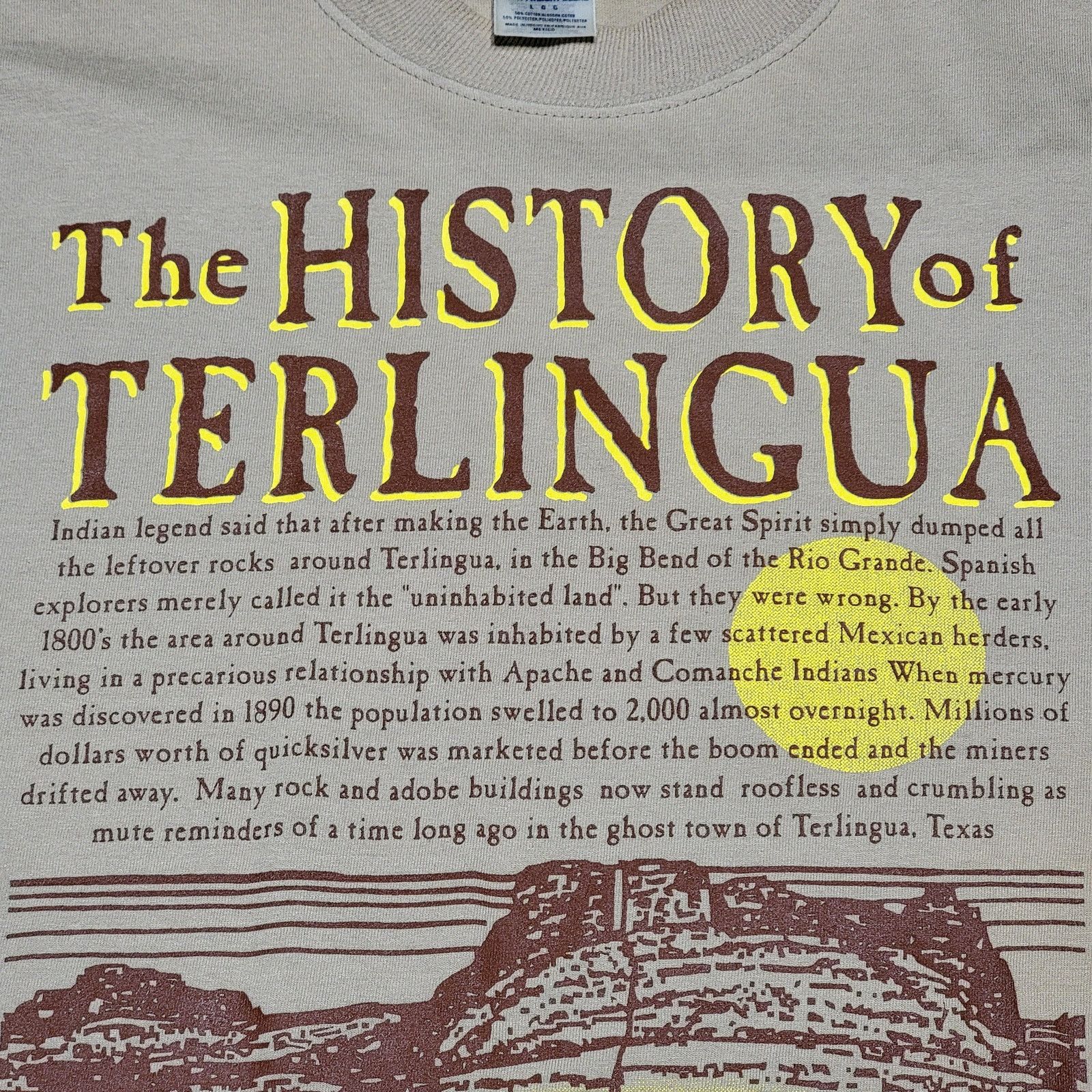 Jerzees The History of Terlingua Tan Unisex Tee - Size Large Size US L / EU 52-54 / 3 - 2 Thumbnail