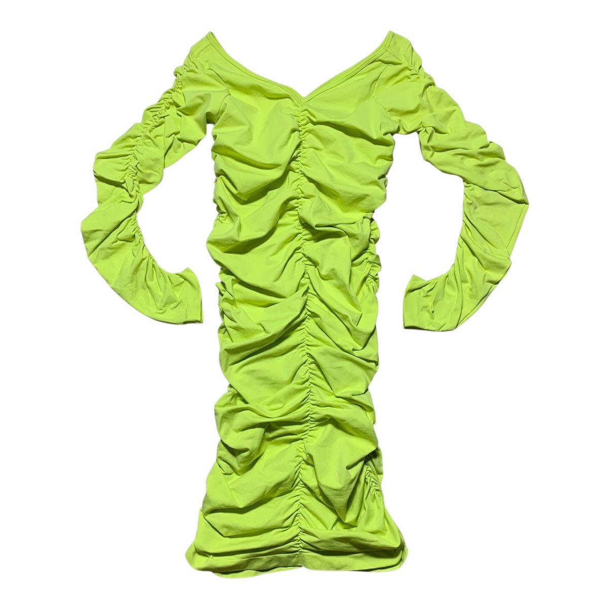 Helmut Lang Helmut Lang Ruched Midi Dress Acid Lime Size S / US 4 / IT 40 - 2 Thumbnail