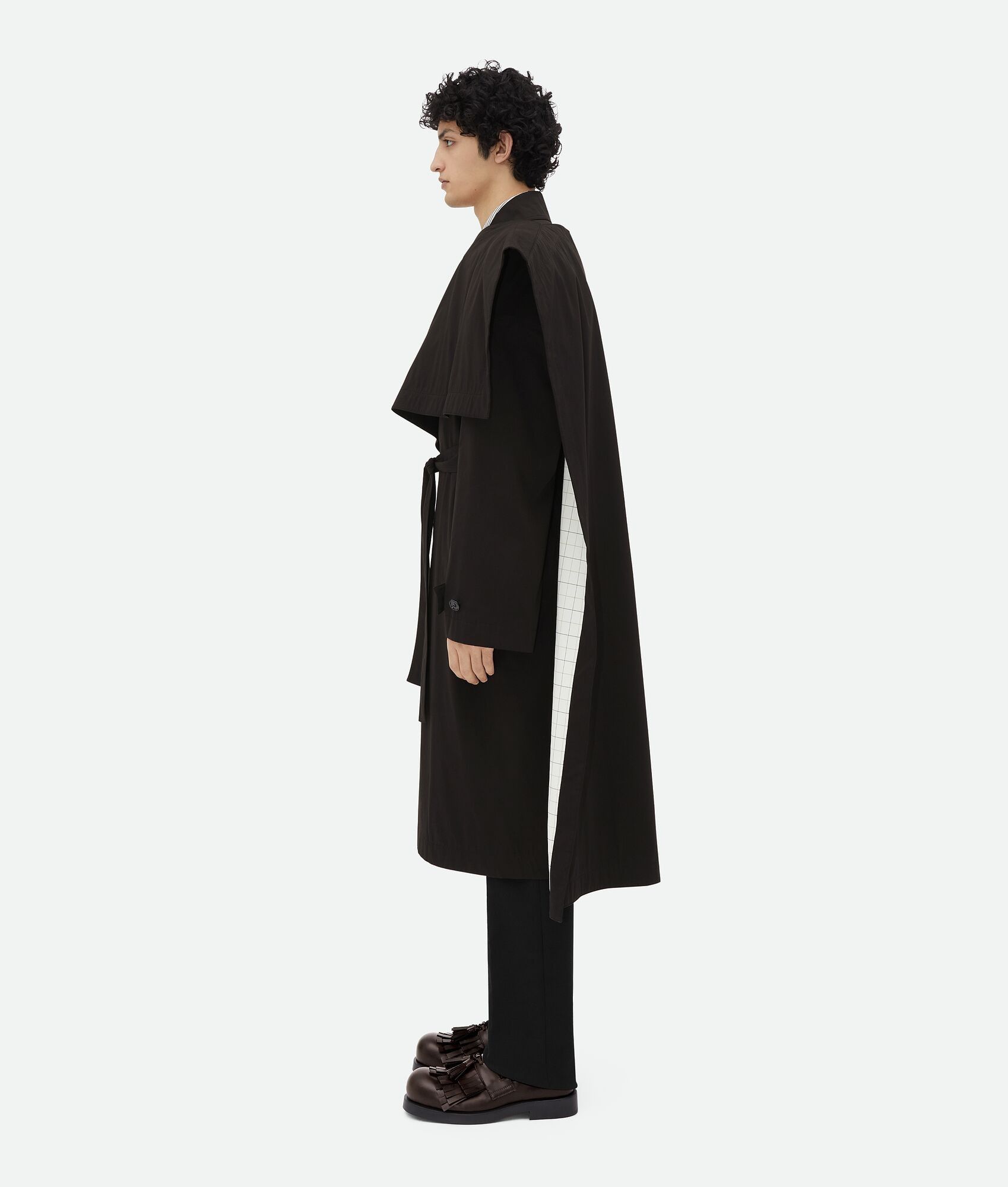 Bottega Veneta o1w1db10825 Cotton Silk Cape With Check Lining in Off Black Size US S / EU 44-46 / 1 - 2 Thumbnail