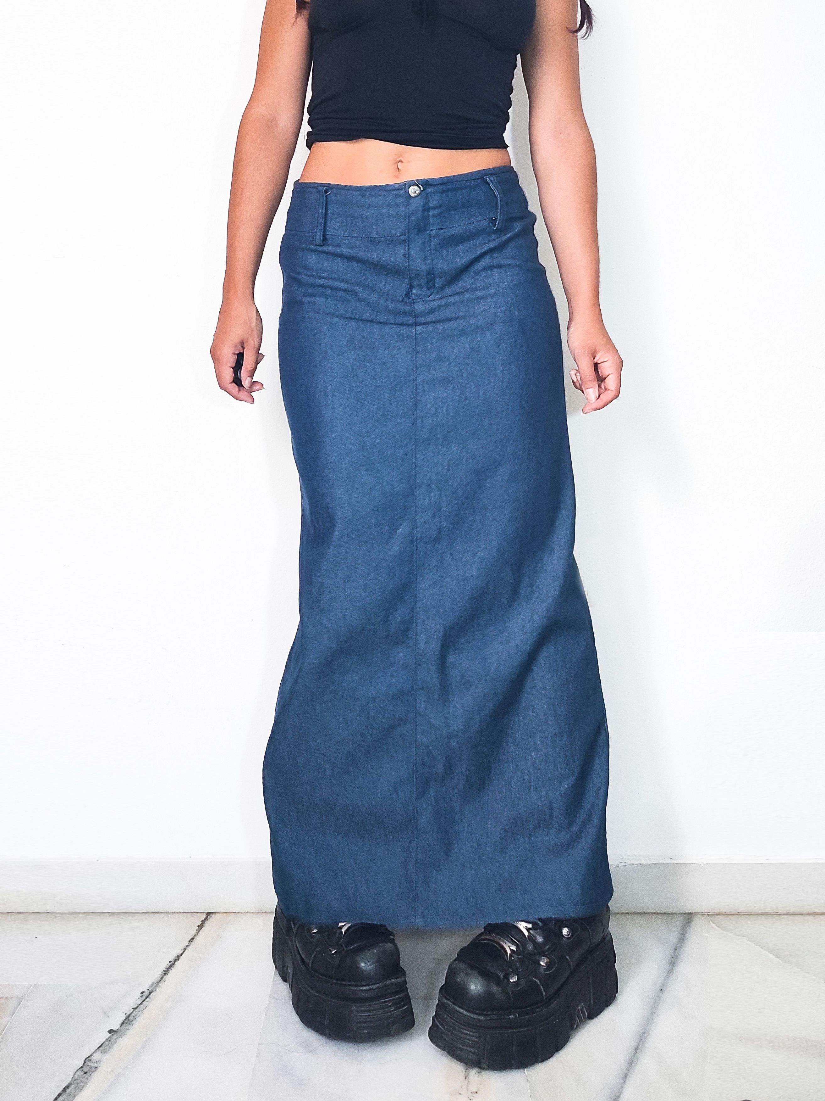 Vintage Vintage Y2k Blue Maxi Denim Skirt Size 27" / US 4 / IT 40 - 1 Thumbnail
