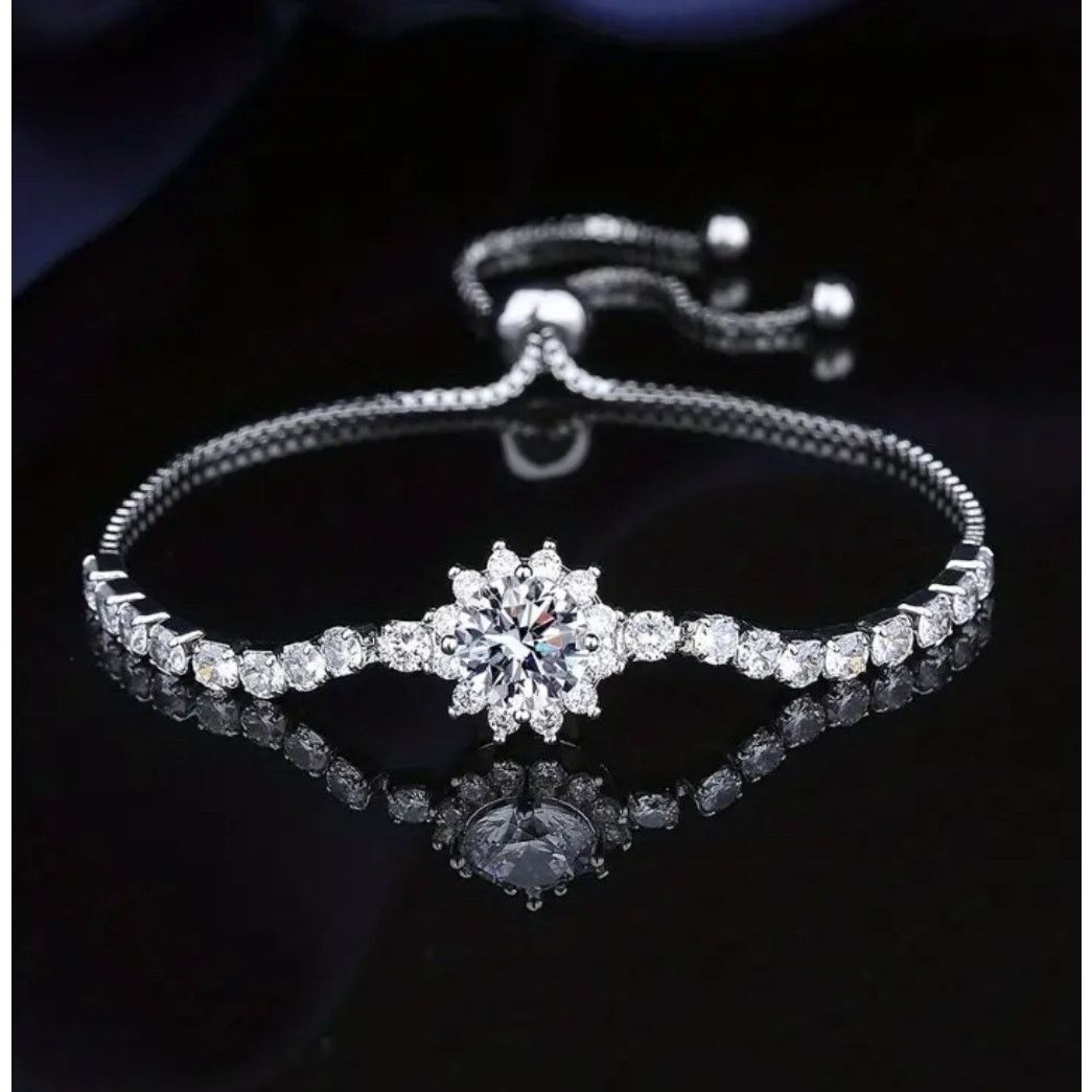 The Unbranded Brand 3 CTW Moissanite Floral Tennis Bracelet Adjustable 925S Size ONE SIZE - 2 Thumbnail