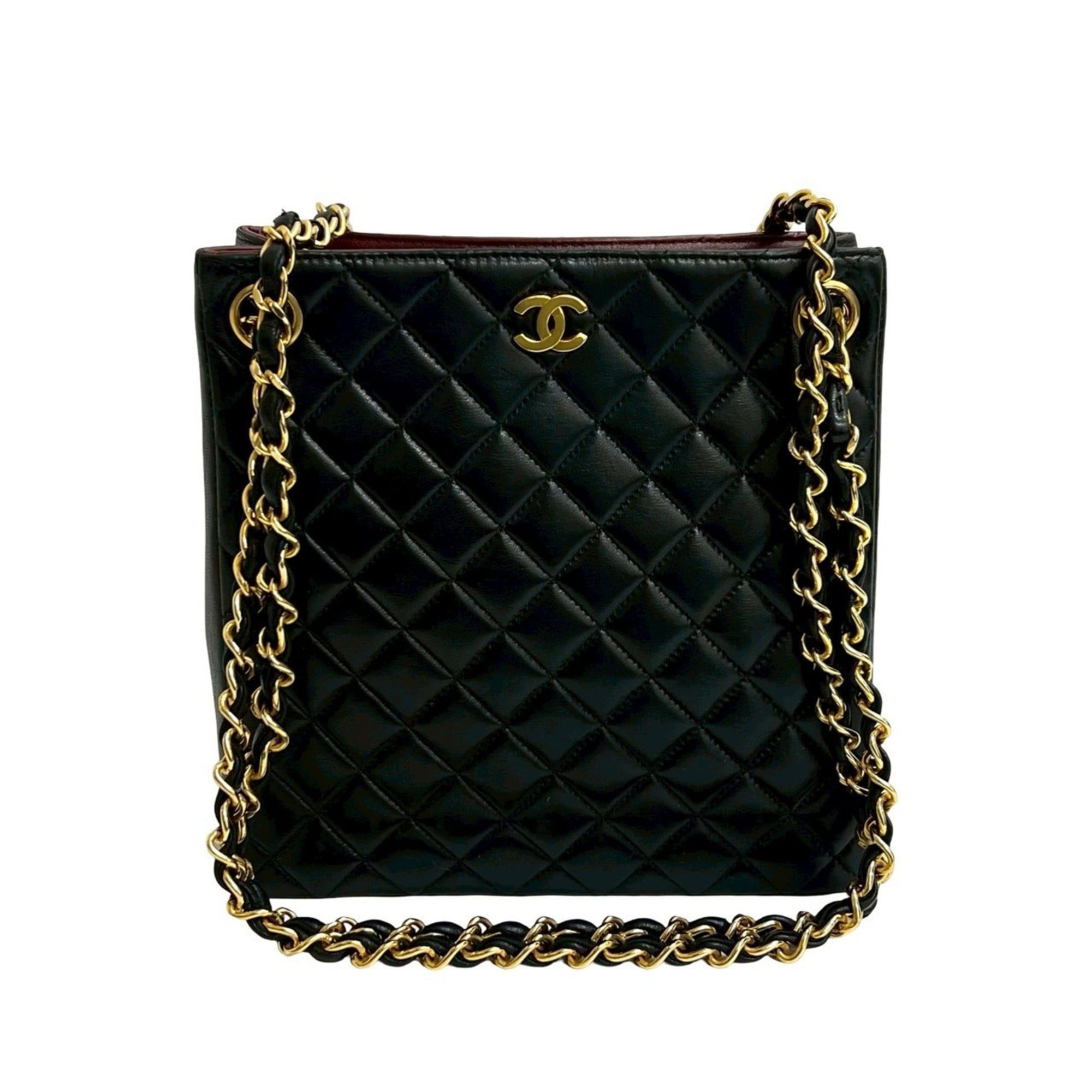 CHANEL Matelasse Coco Mark Lambskin Chain Shoulder Bag in Black (mg49a)