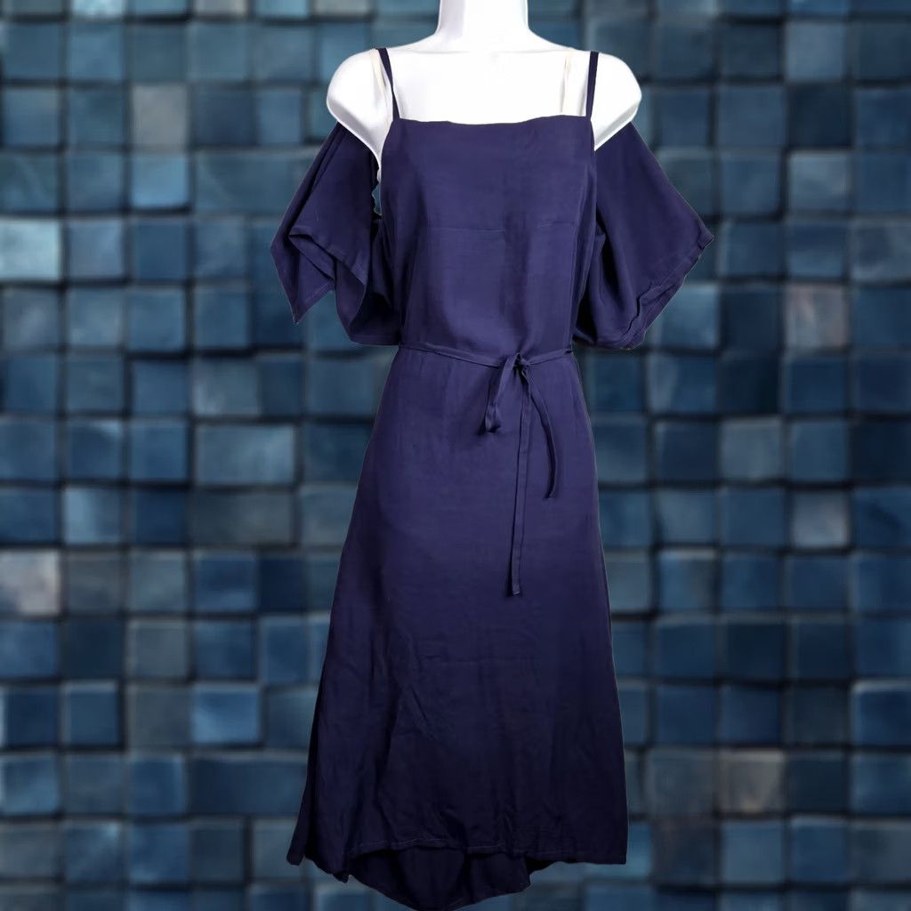 Vintage LIMI Feu Navy Blue Sleeveless Maxi Dress S Japanese Designer A-Line Solid Rayon Holiday Casual Women's Fashion Size S Size S / US 4 / IT 40 - 1 Thumbnail
