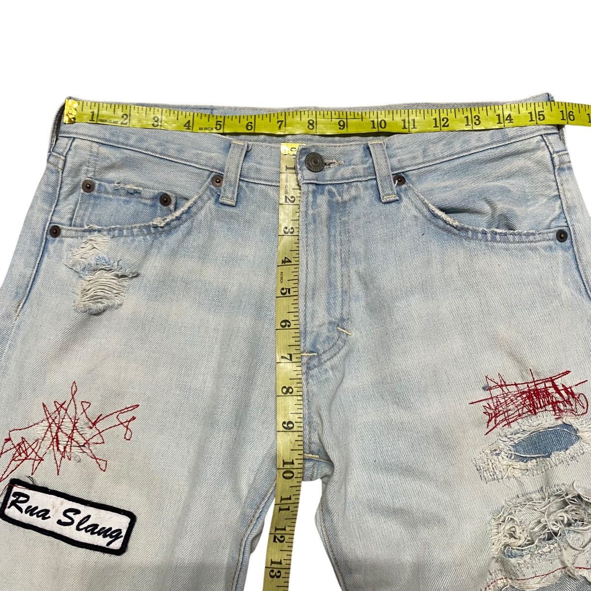 Japanese Brand RNA SLANG Denim Distressed Patchwork Jeans Size US 30 / EU 46 - 17 Thumbnail