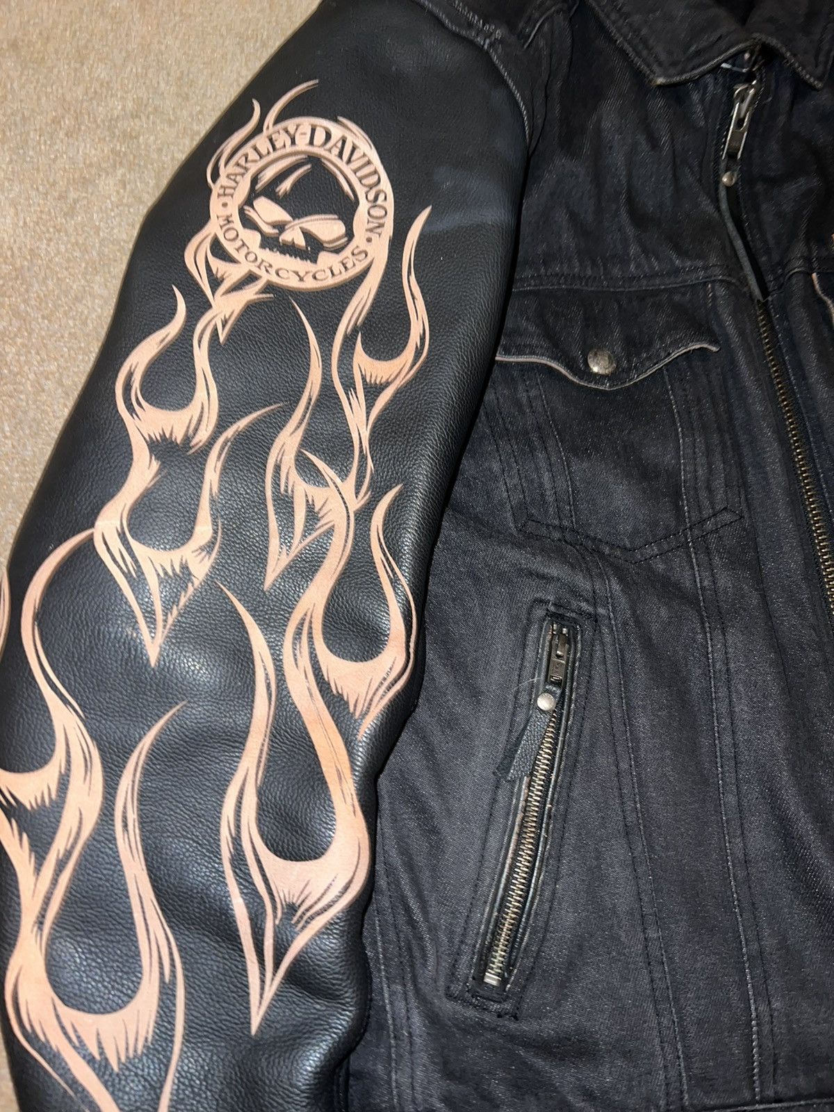 Harley Davidson × Vintage 2009 Harley Davidson FlamedSkull Leather ArmedArmouredJacket Size US M / EU 48-50 / 2 - 4 Thumbnail