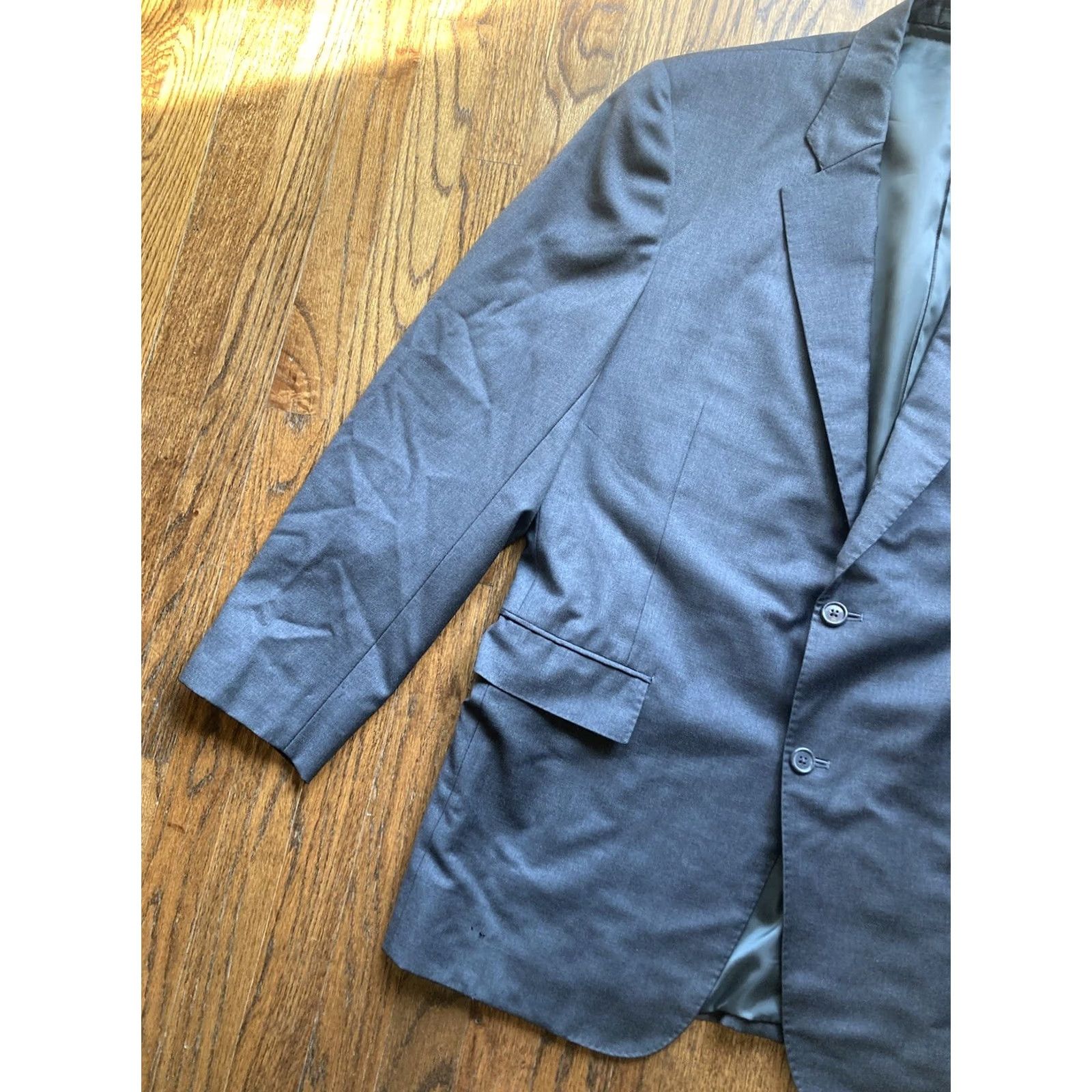 Vintage E Thomas Super 150's Wool Blazer Jacket Sport Coat Size 44R Charcoal Gray Mens Size 44R - 2 Thumbnail