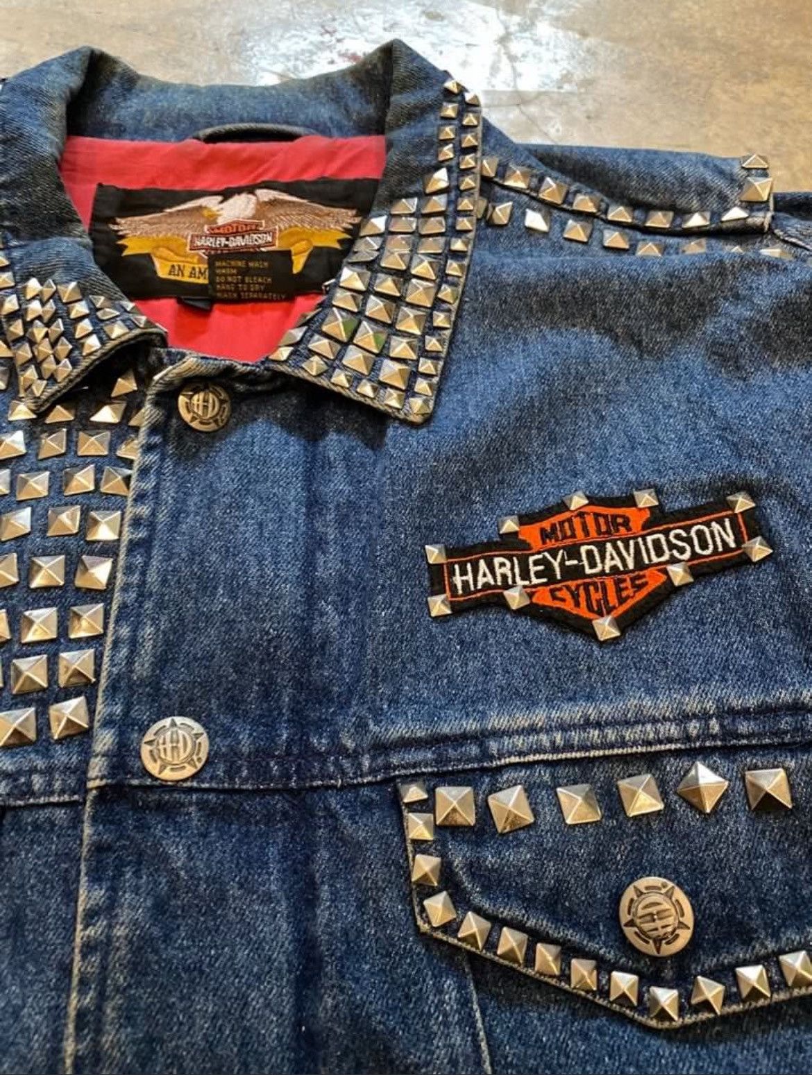 Vintage Harley Davidson Studded Denim Jacket