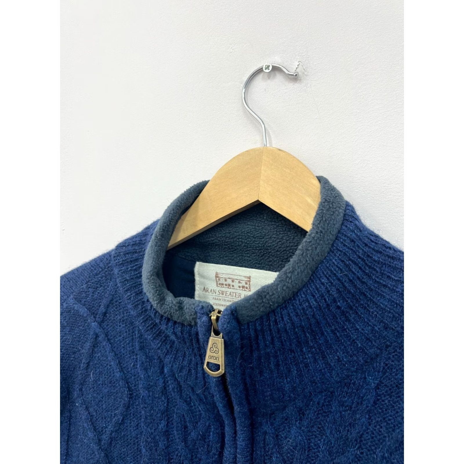 Market Aran Sweater Market 100% Pure Wool Zip Sweater Size S Men Wool Blue Pullover Knit Long Sleeve High Neck Vintage: No Size US S / EU 44-46 / 1 - 3 Thumbnail