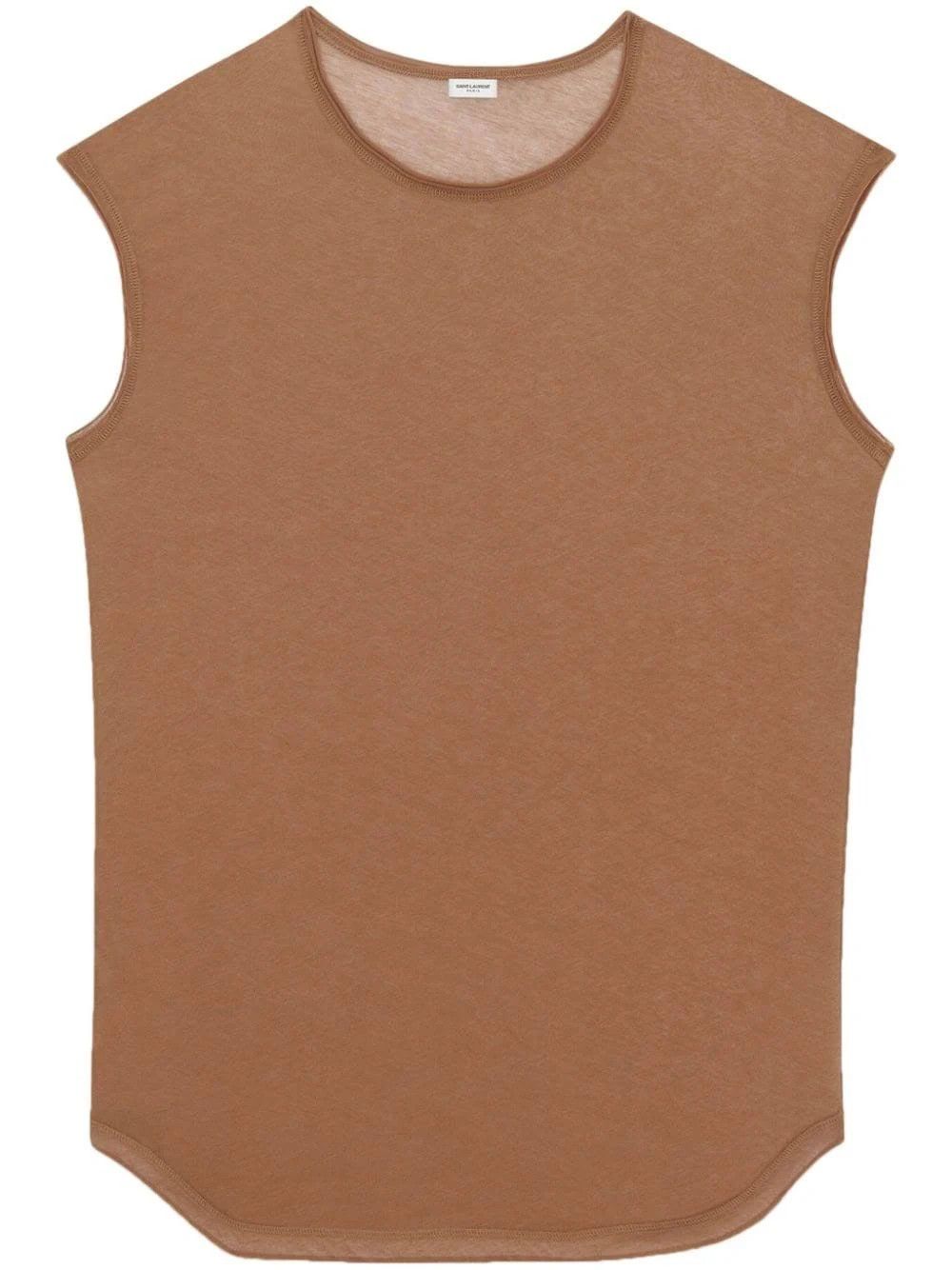 Saint Laurent Paris o1s1wg110824 Sleeveless T-Shirt in Jersey in Brown Size US M / EU 48-50 / 2 - 1 Thumbnail